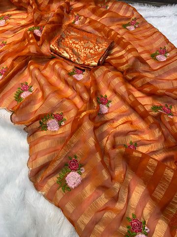 Crush saree with flower embroidery 🪡
