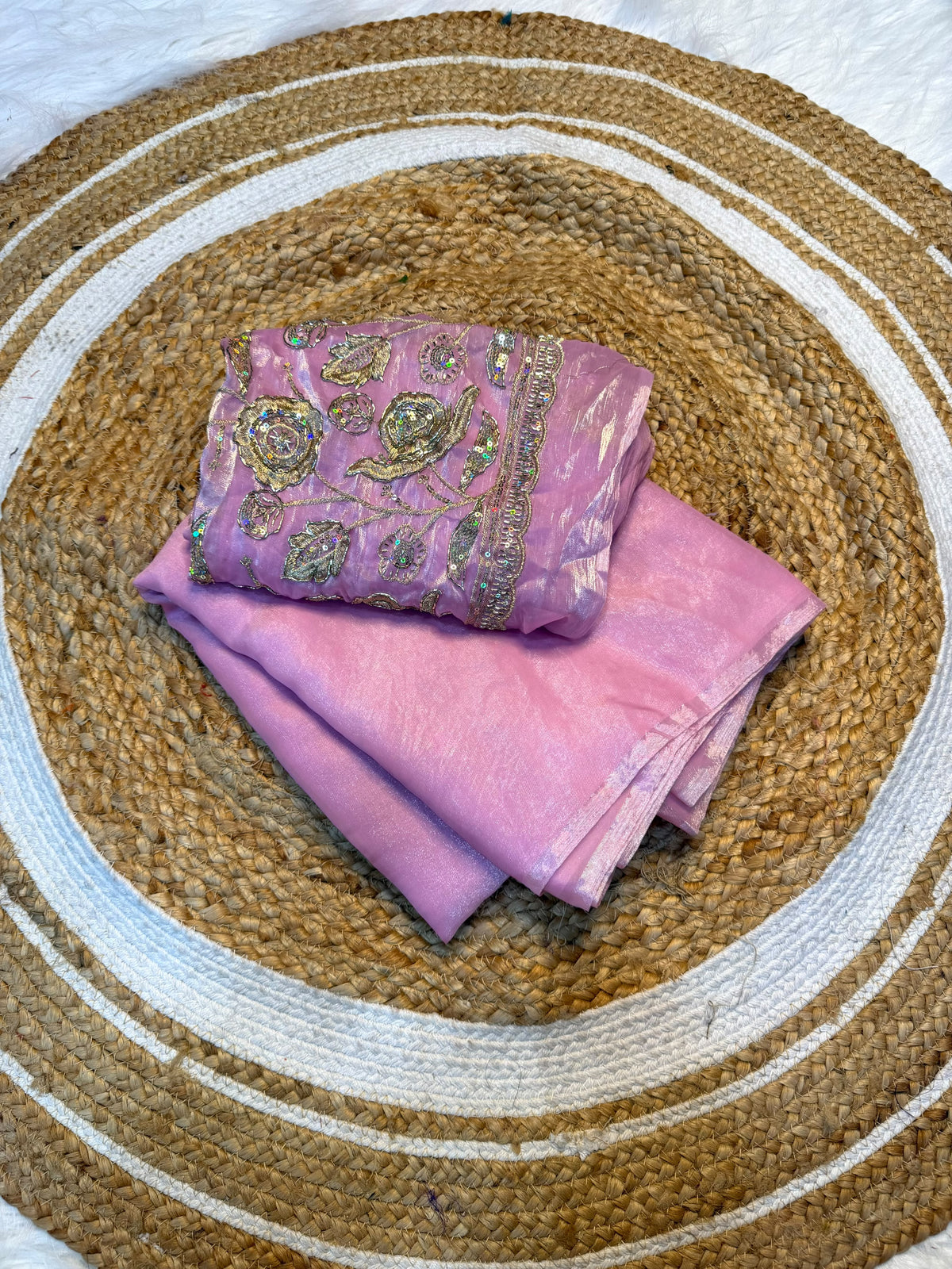 Space silk plain saree with  embroidery blouse