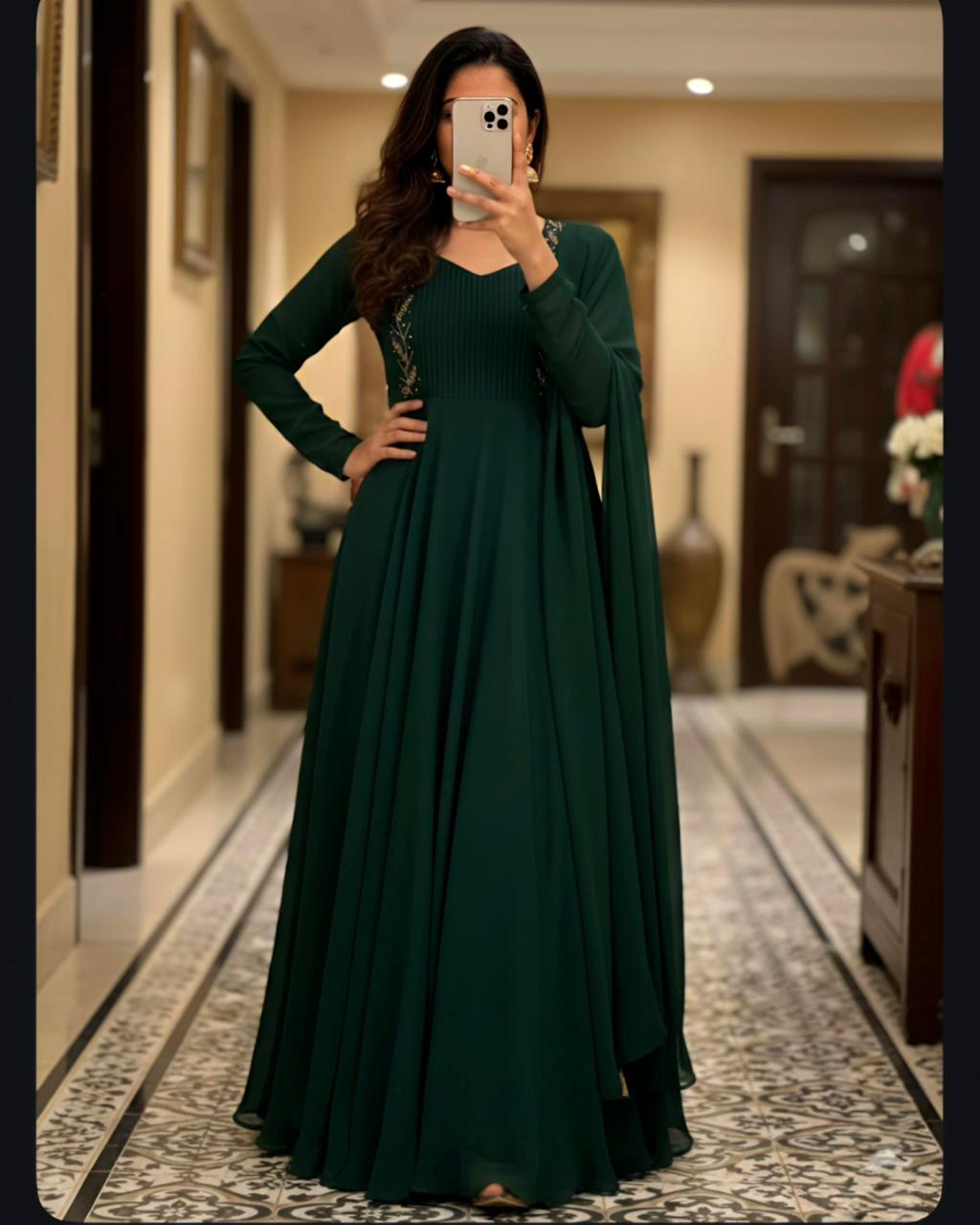 georgette maggam work gown with duppata