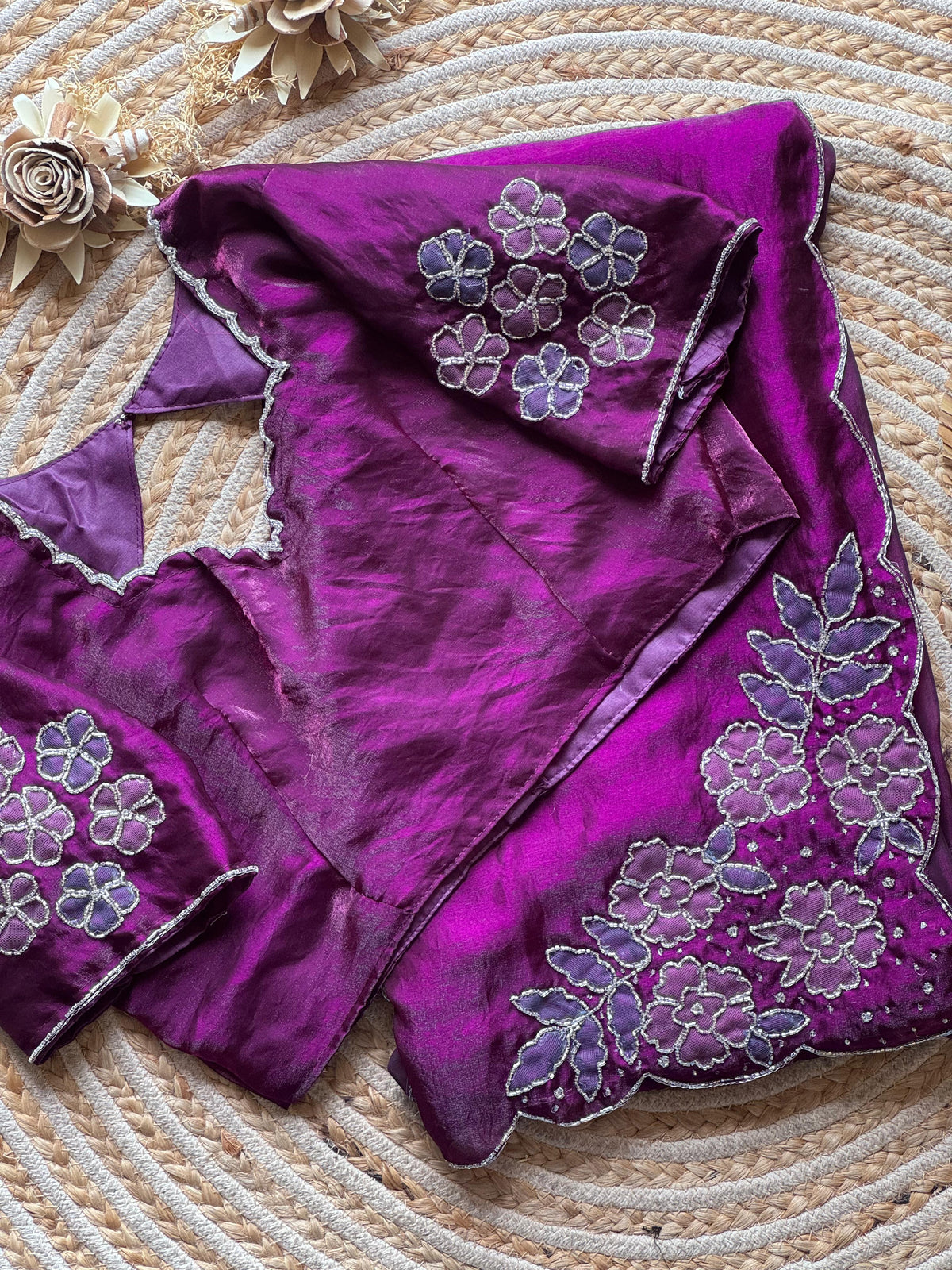 Space silk aplic work designer saree