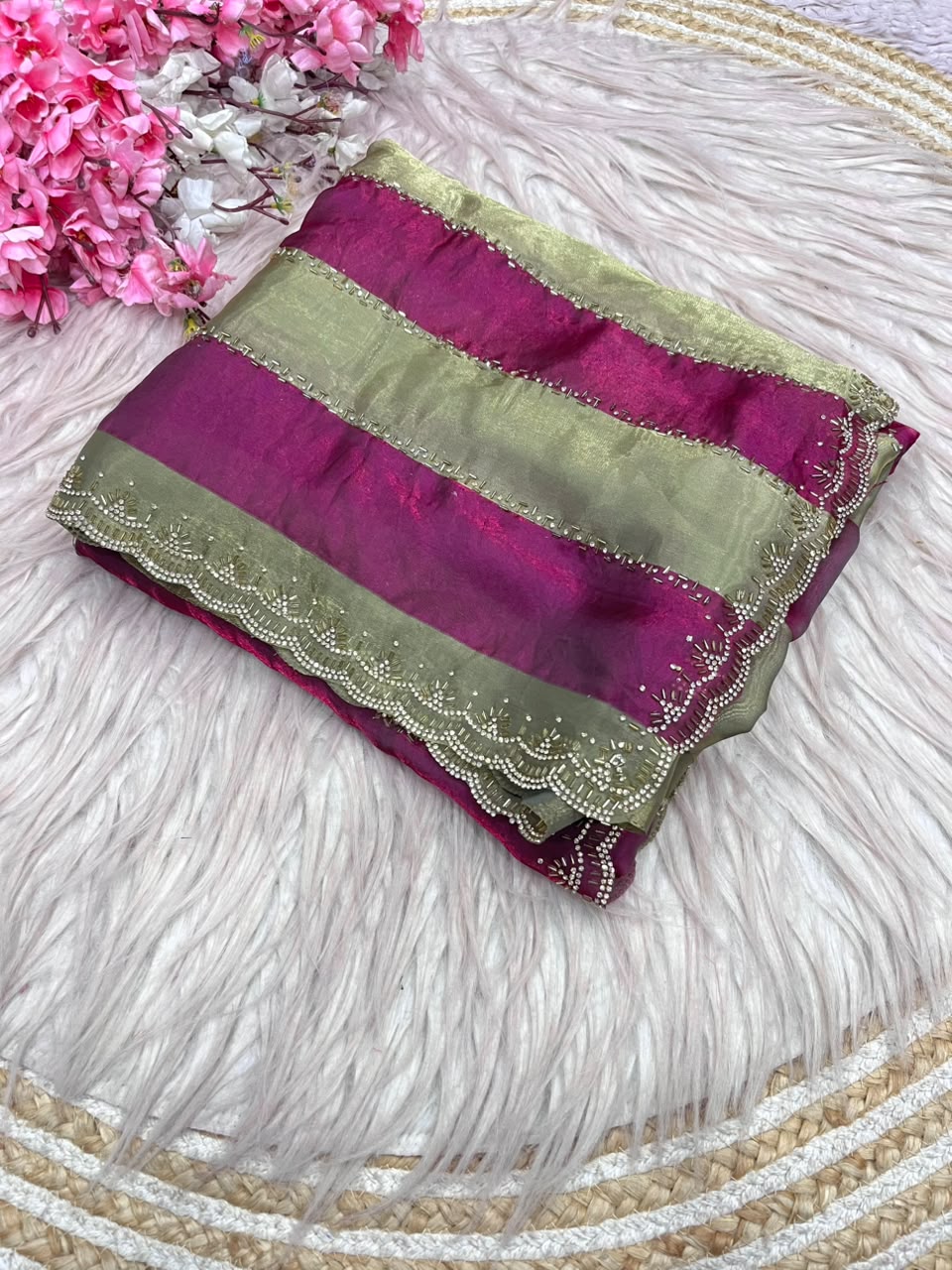 Space silk Jarkhana stone work saree ✨