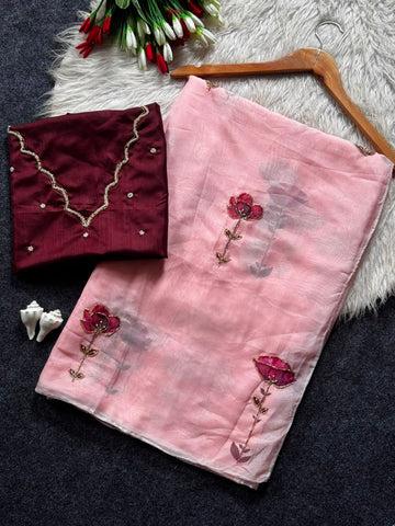 Soft Tabi flower print organza Saree ✨