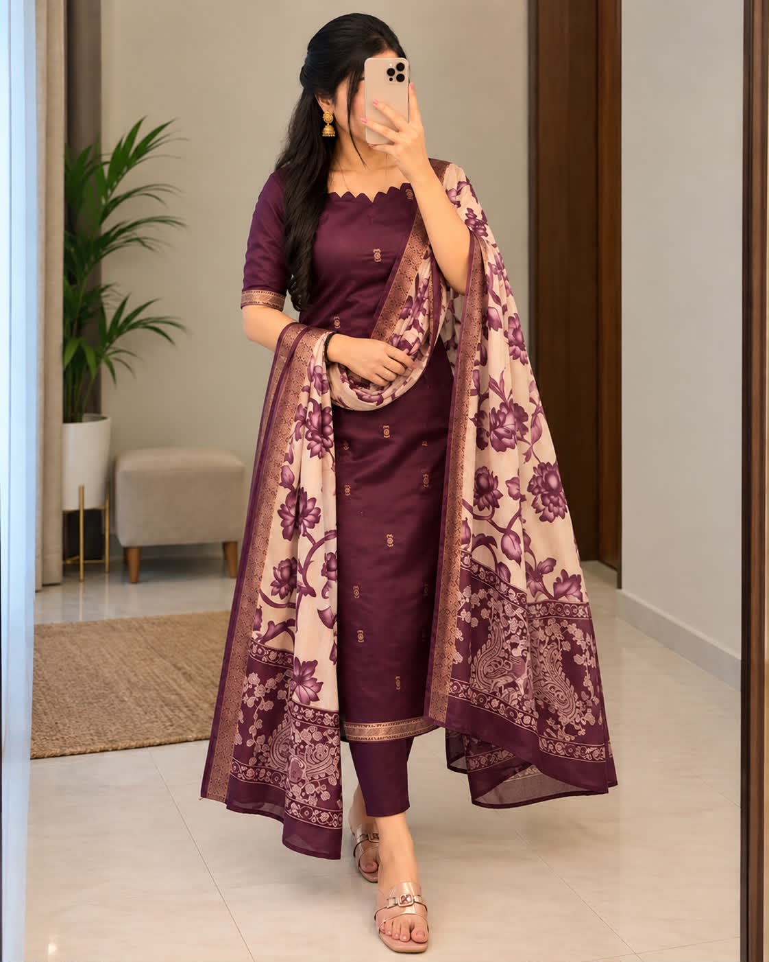 Mangalagiri butta silk cotton Top with Duppatta ✨