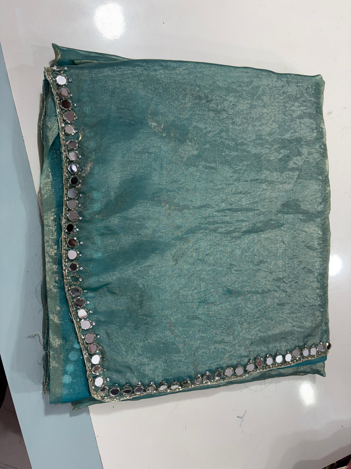 Neela mirror work saree