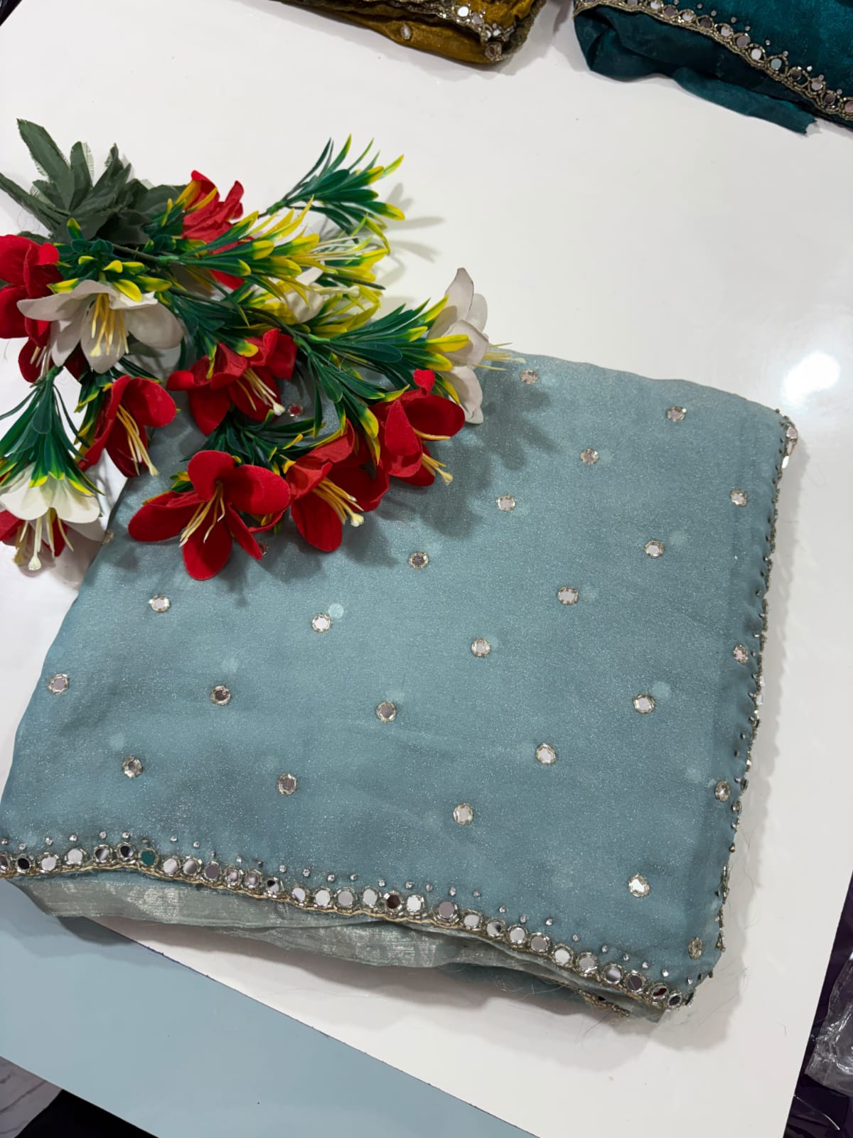 Space silk mirror work saree