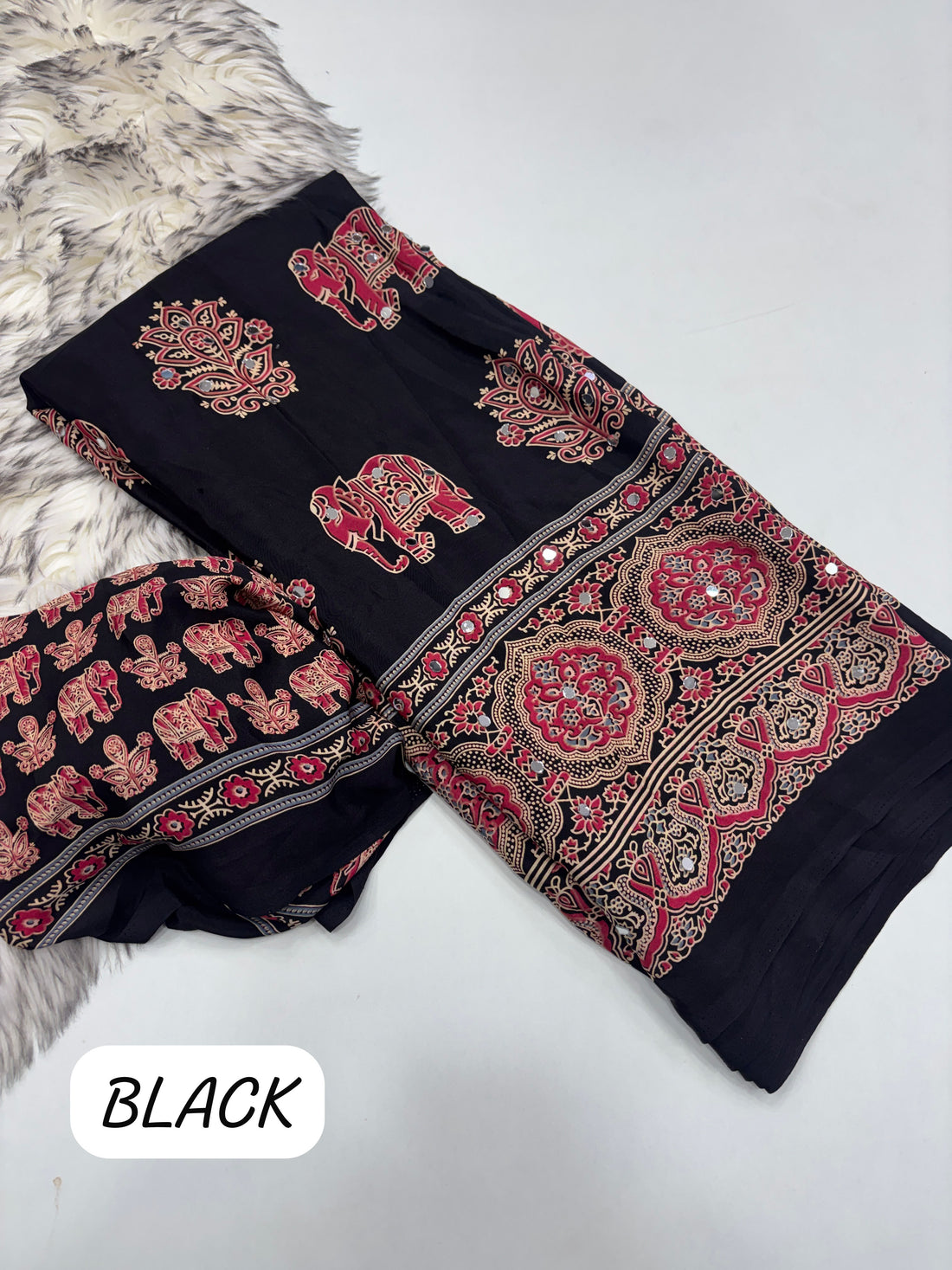 Pure Ajrakh Satin Viscose Silk Saree