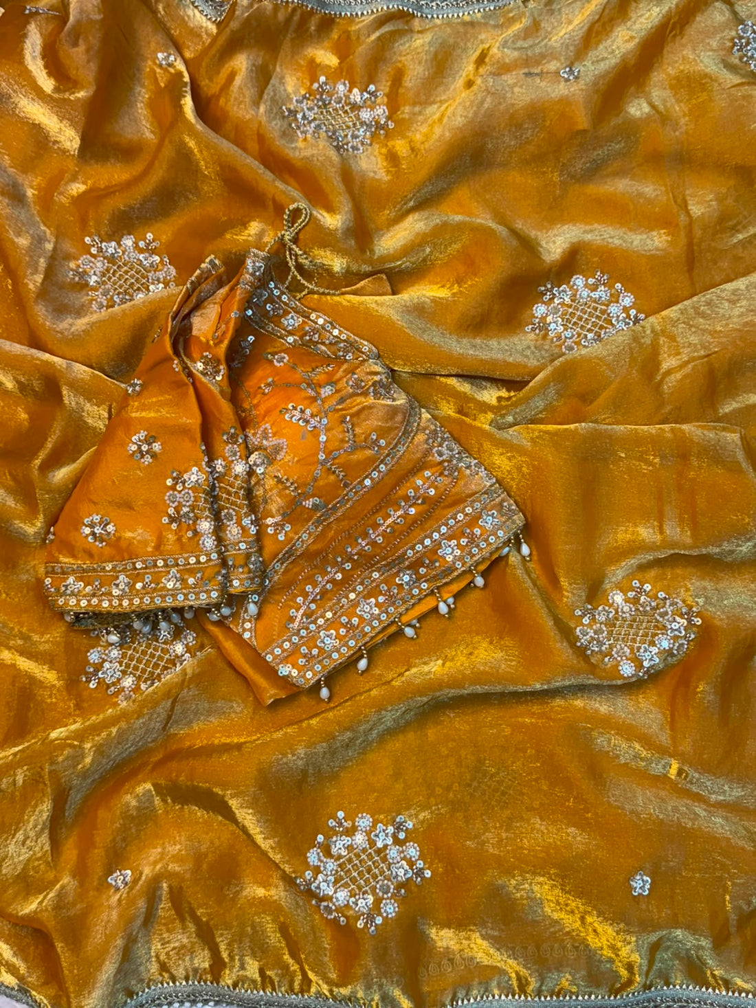 Space silk sequence beeds work saree ✨