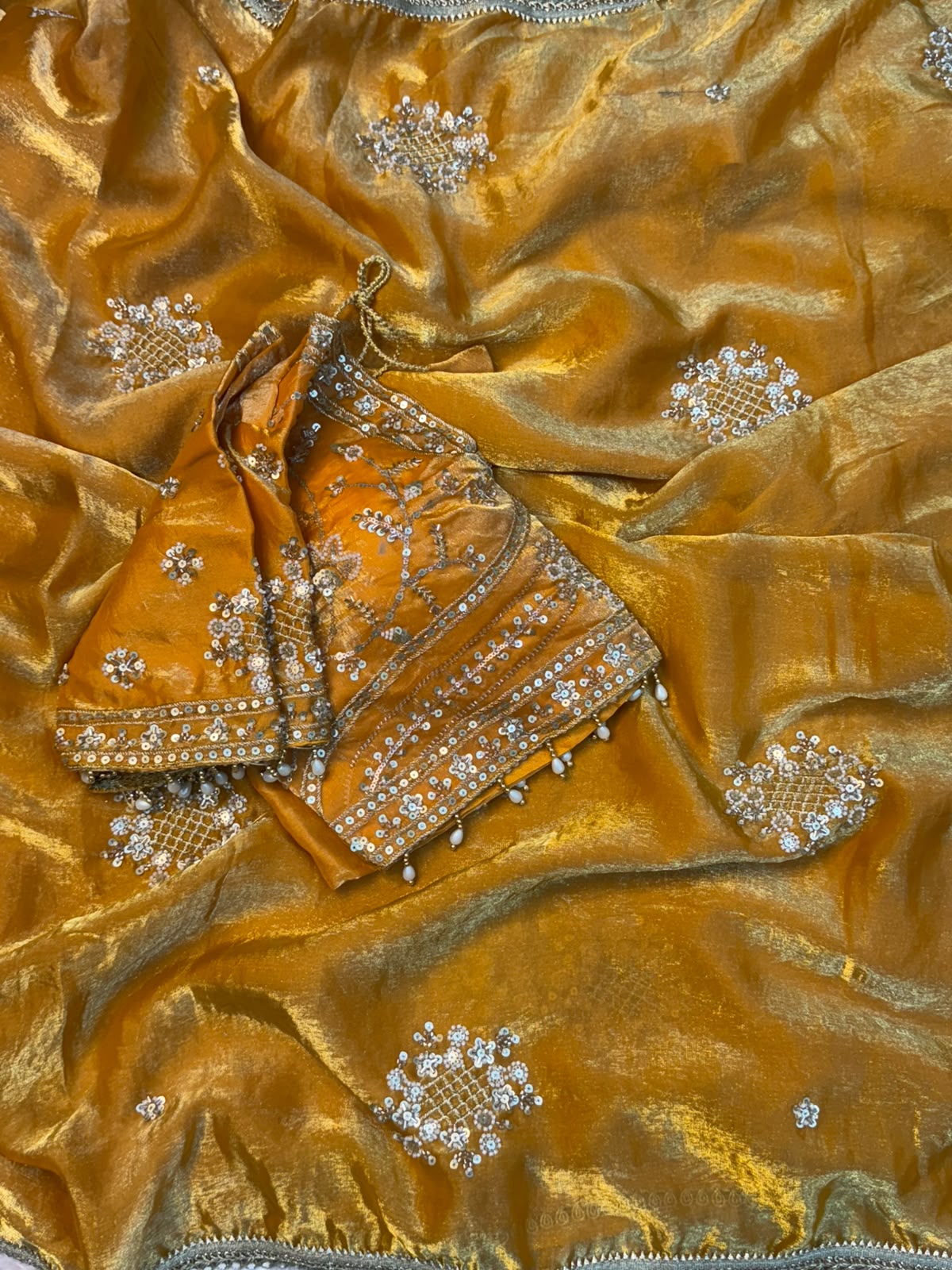 Space silk sequence beeds work saree ✨
