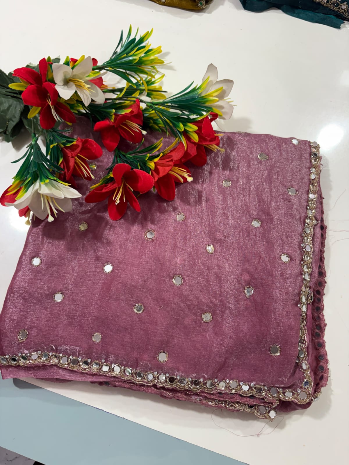 Space silk mirror work saree