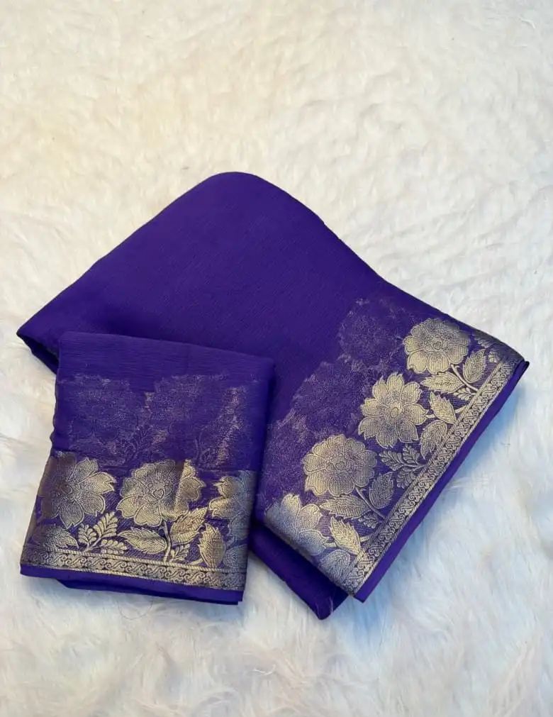 Viscose georgette flower 🌺 border saree ✨