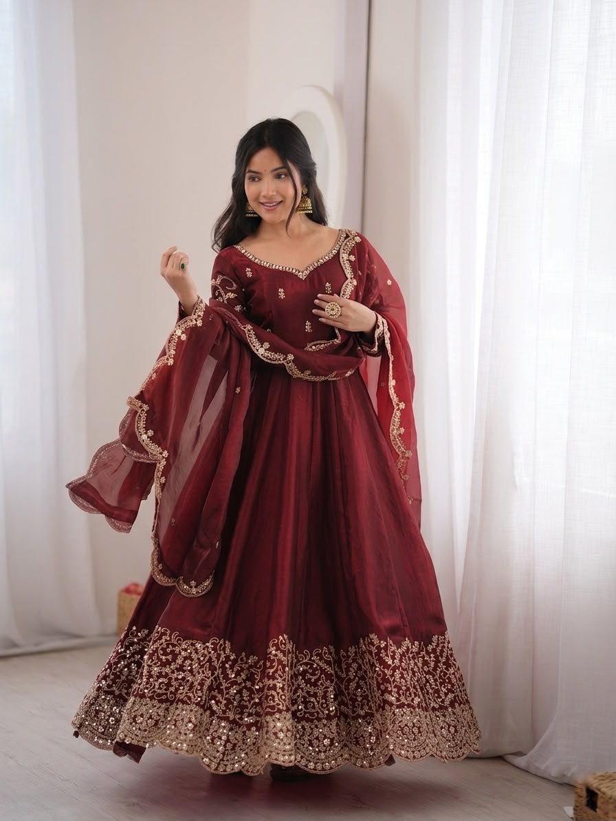 Space silk designer 3 piece anarkali suit ✨