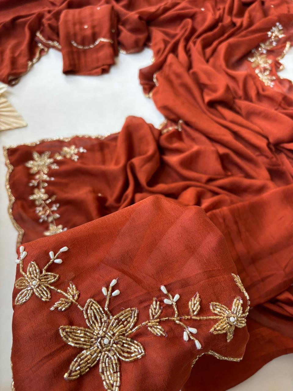 Premium rangoli crush silk designer saree ✨