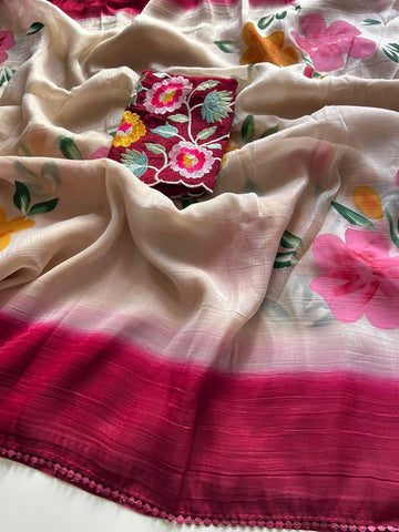 Crunchy silk hand painted saree 🌺