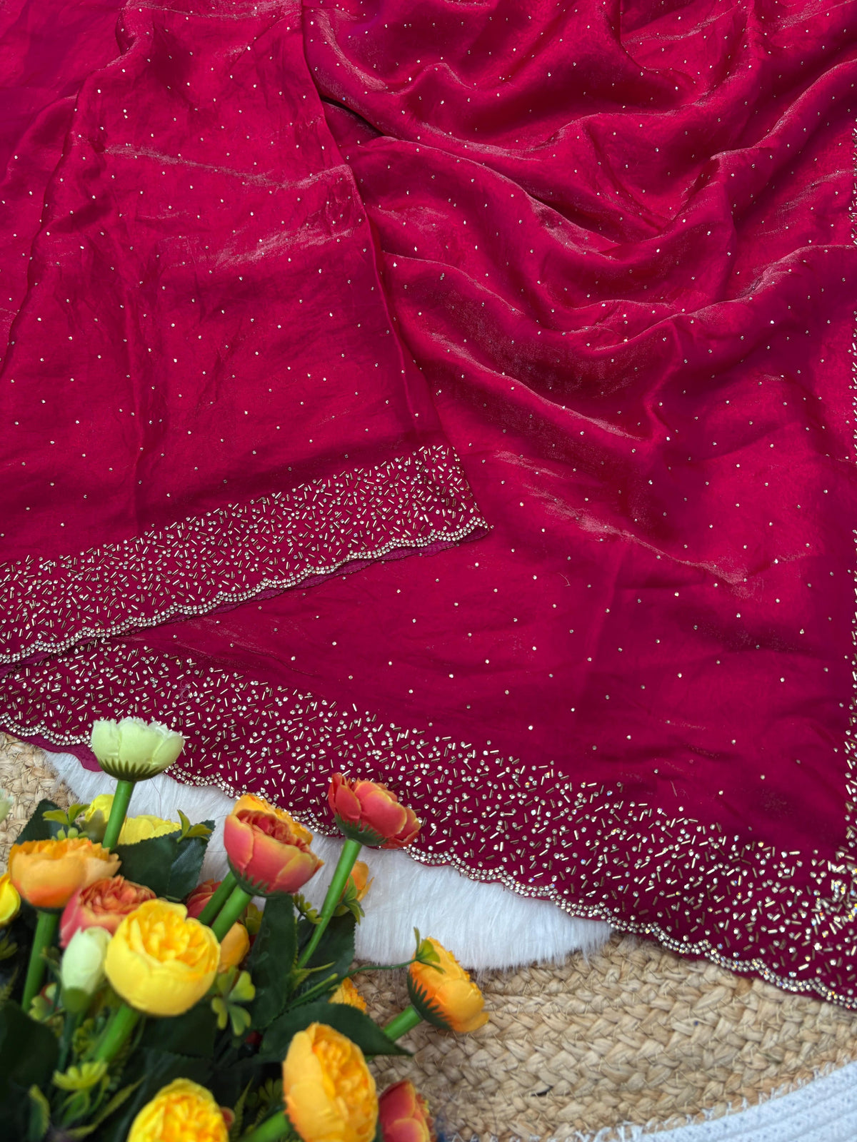 Space silk jarkhana stone work saree ✨