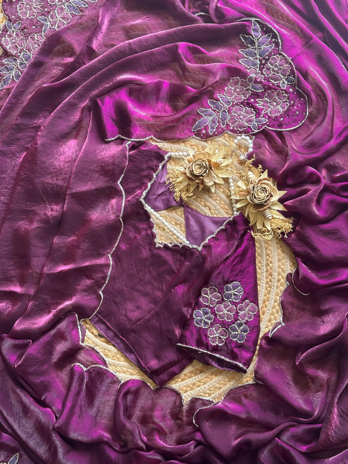 Space silk aplic work designer saree