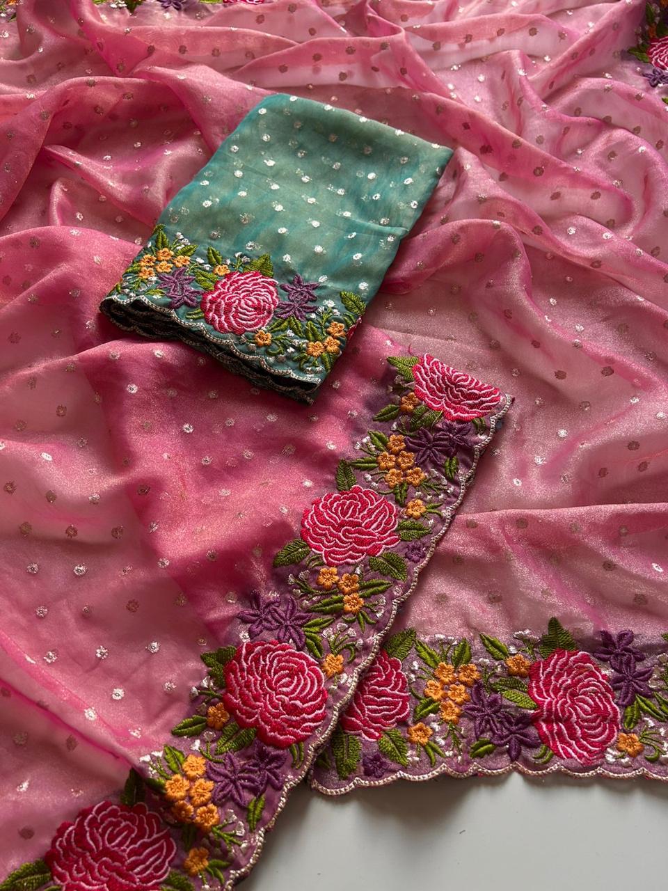 Weaving tissue flower embroidery saree