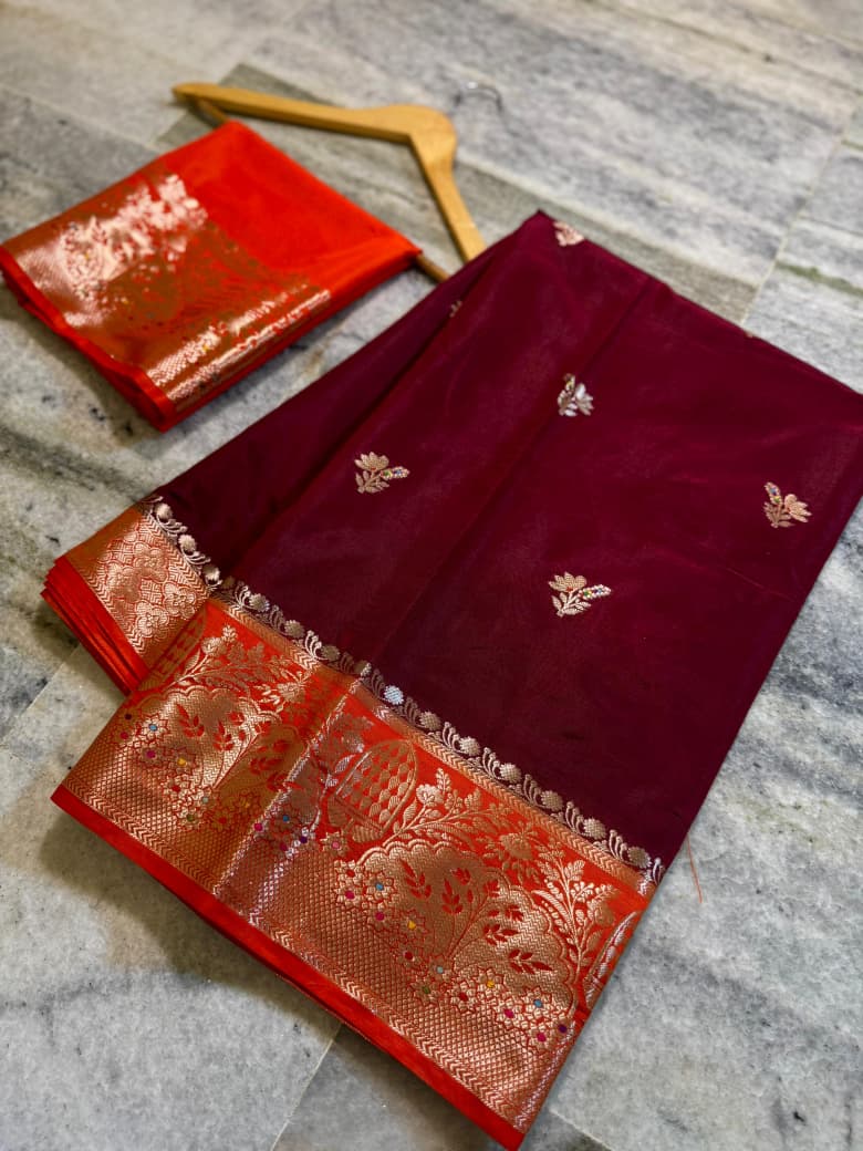 Flower 🌸 buti benaresi katan silk saree ✨