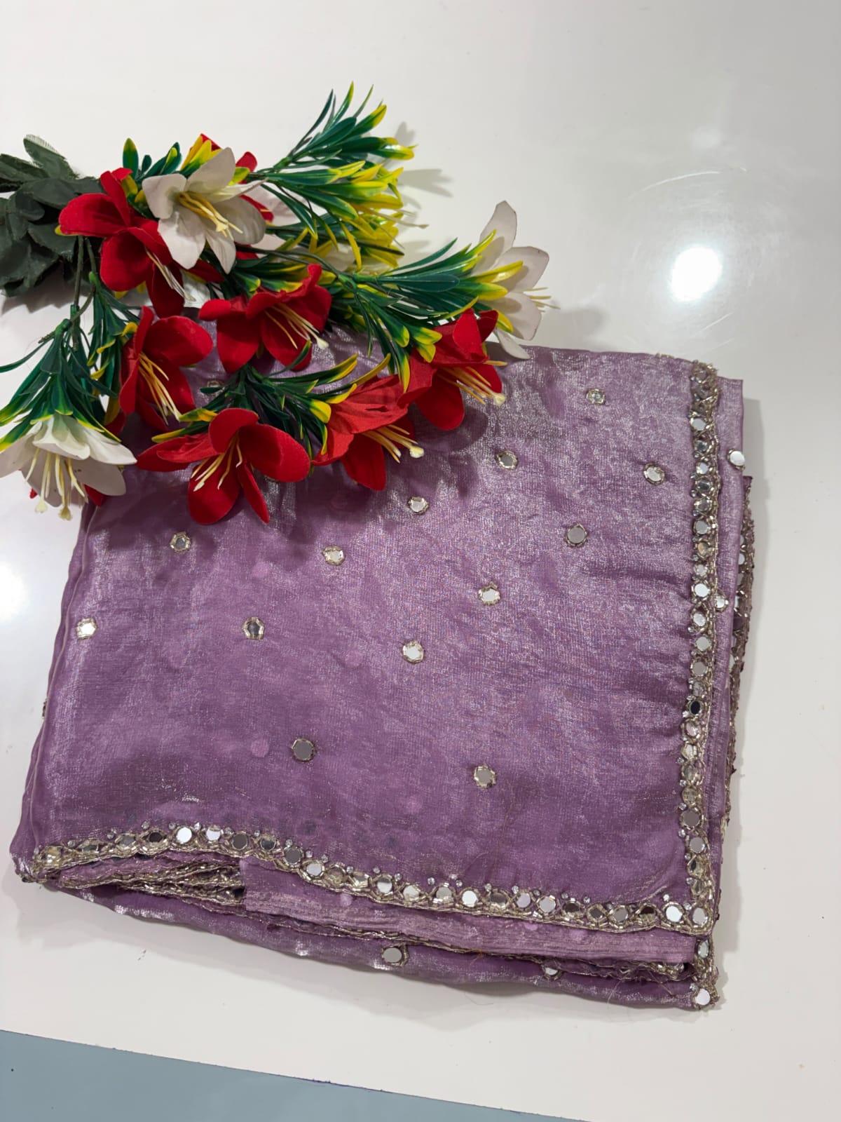 Space silk mirror work saree