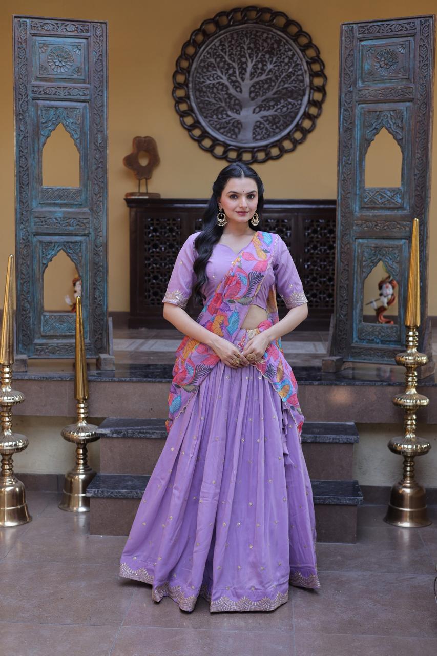 Cosmos silk sequence work lehenga