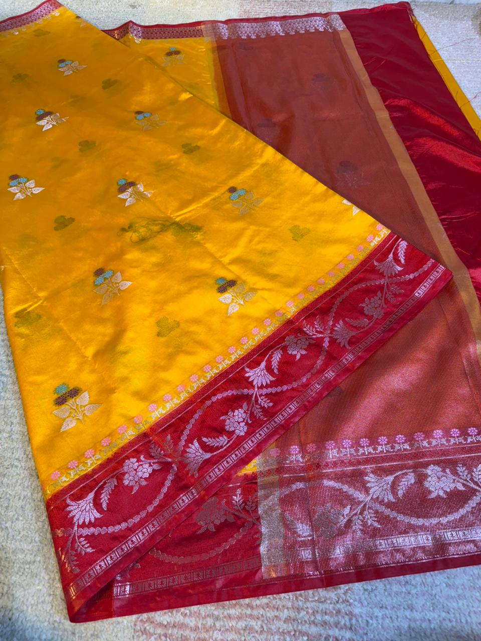 Banarasi Beautiful Premium Minakari Raw Mango Silk Soft Saree