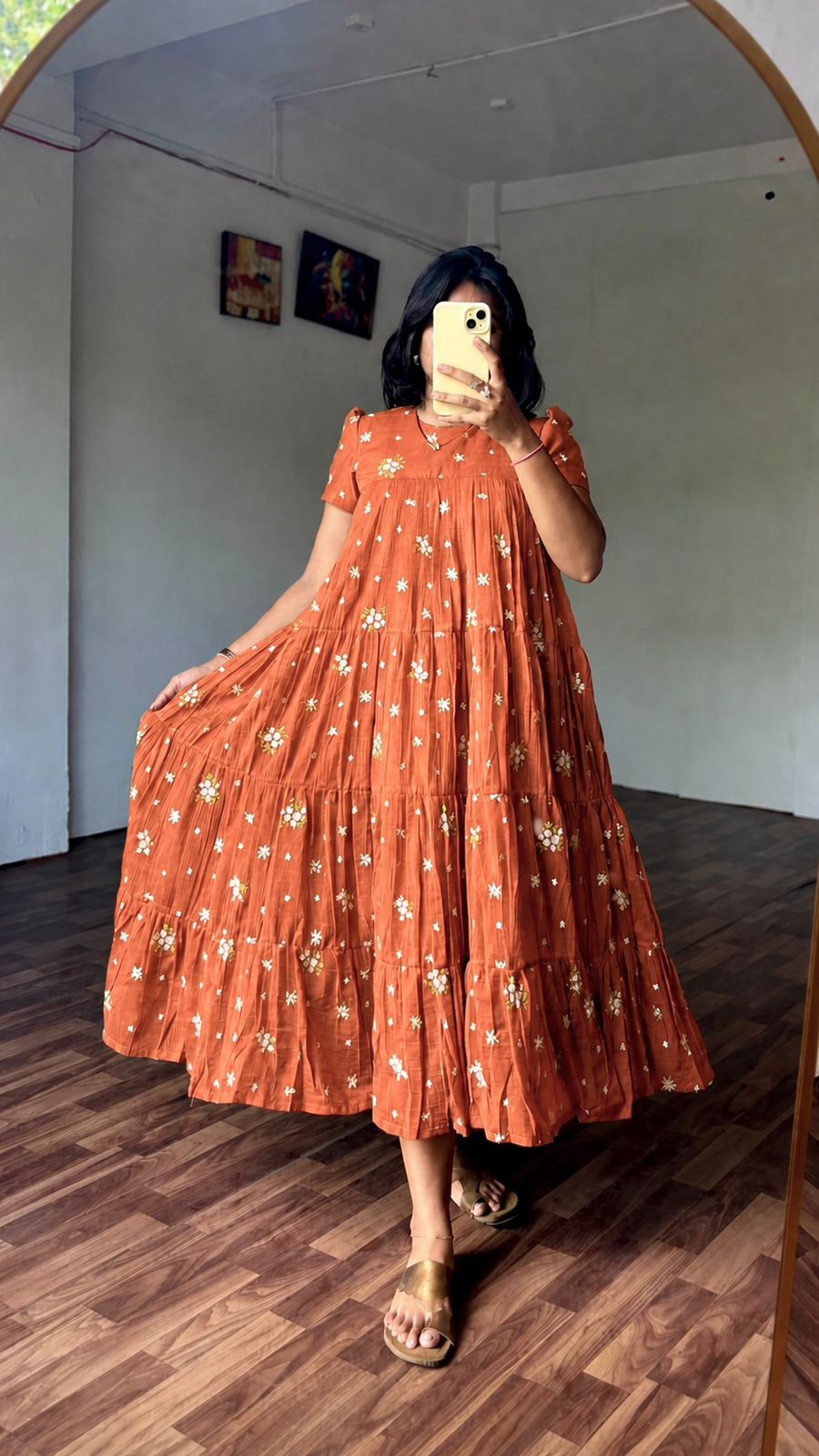 Mull chanderi full flare gown