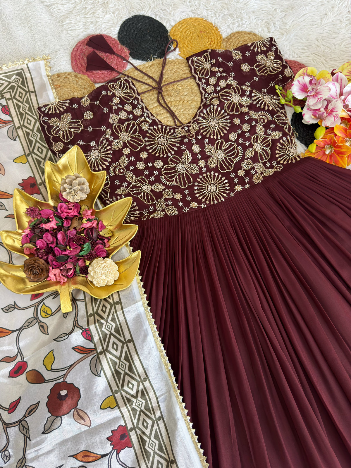 Heavy Maggam Work Gown with dupatta