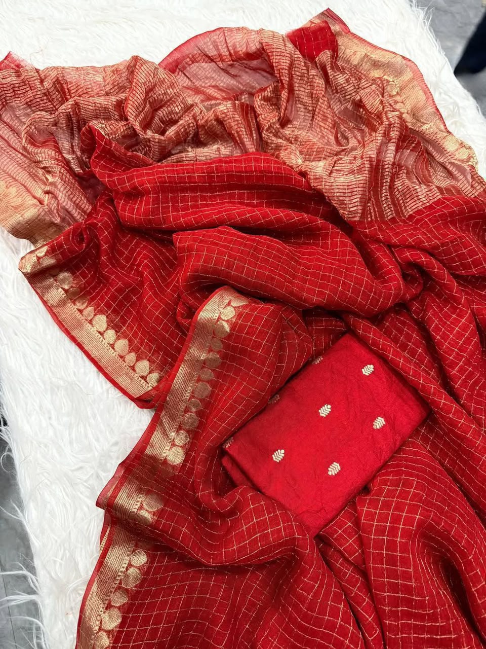Viscose georgette checks saree ✨