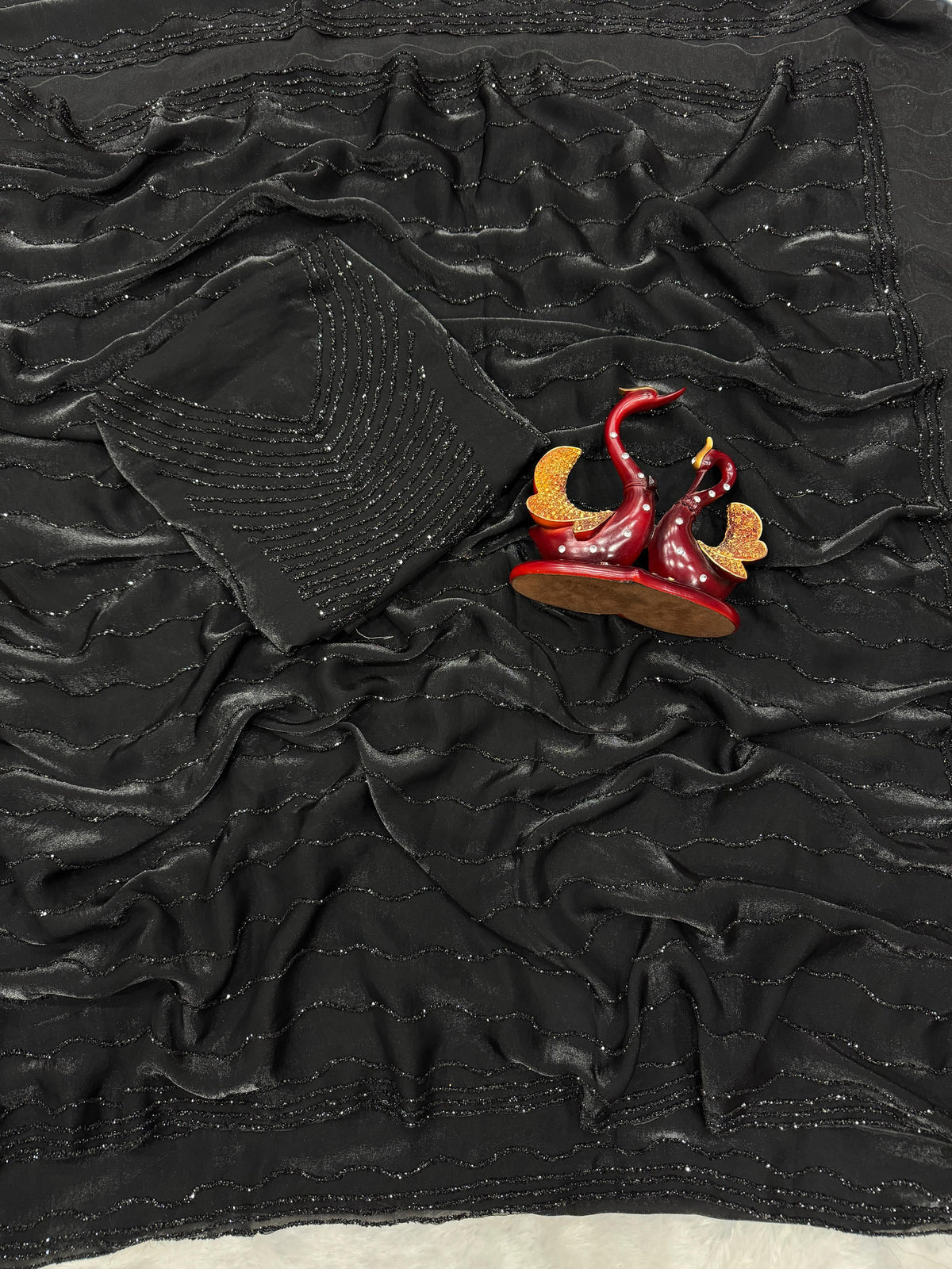space silk handcrafted diamond work black saree