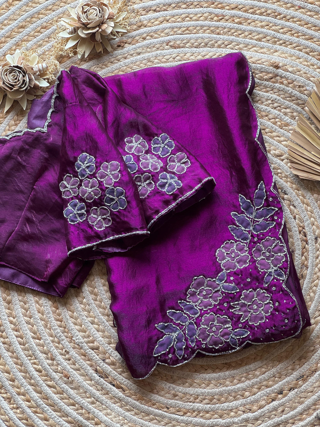 Space silk aplic work designer saree