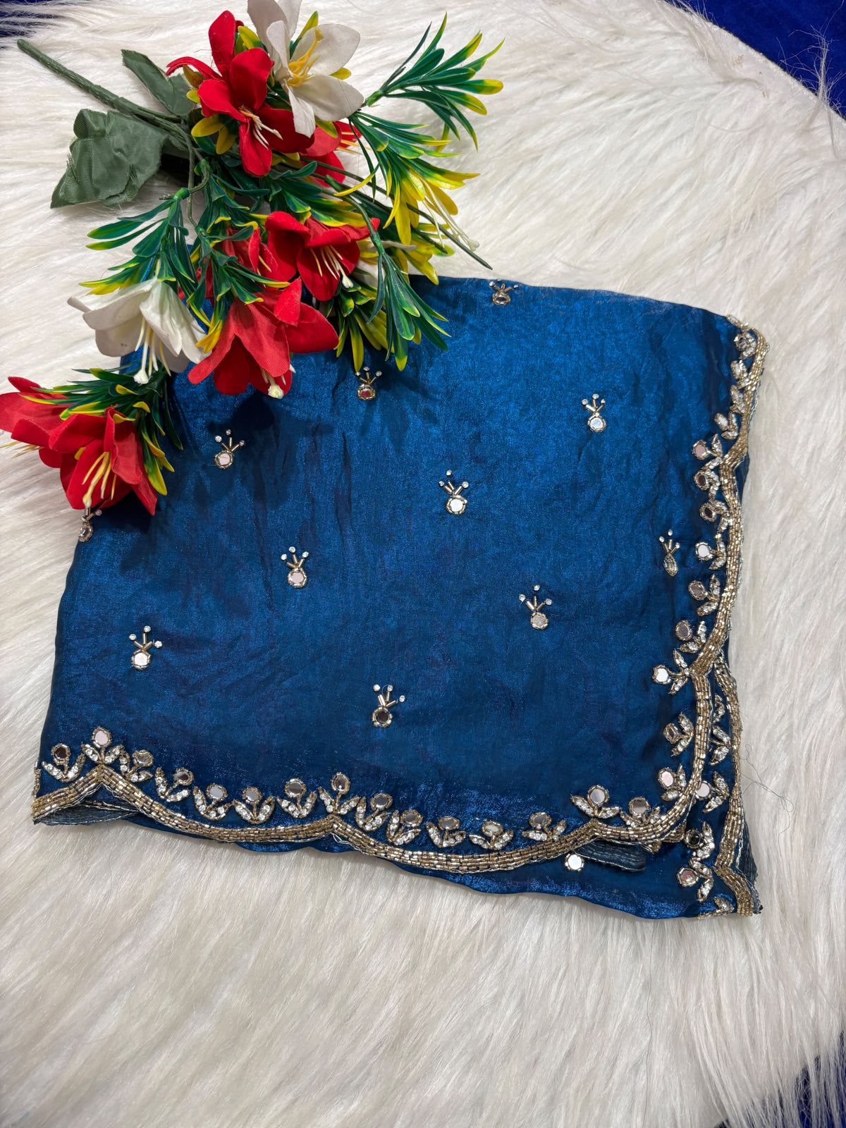Space silk Mirror work designer saree ✨