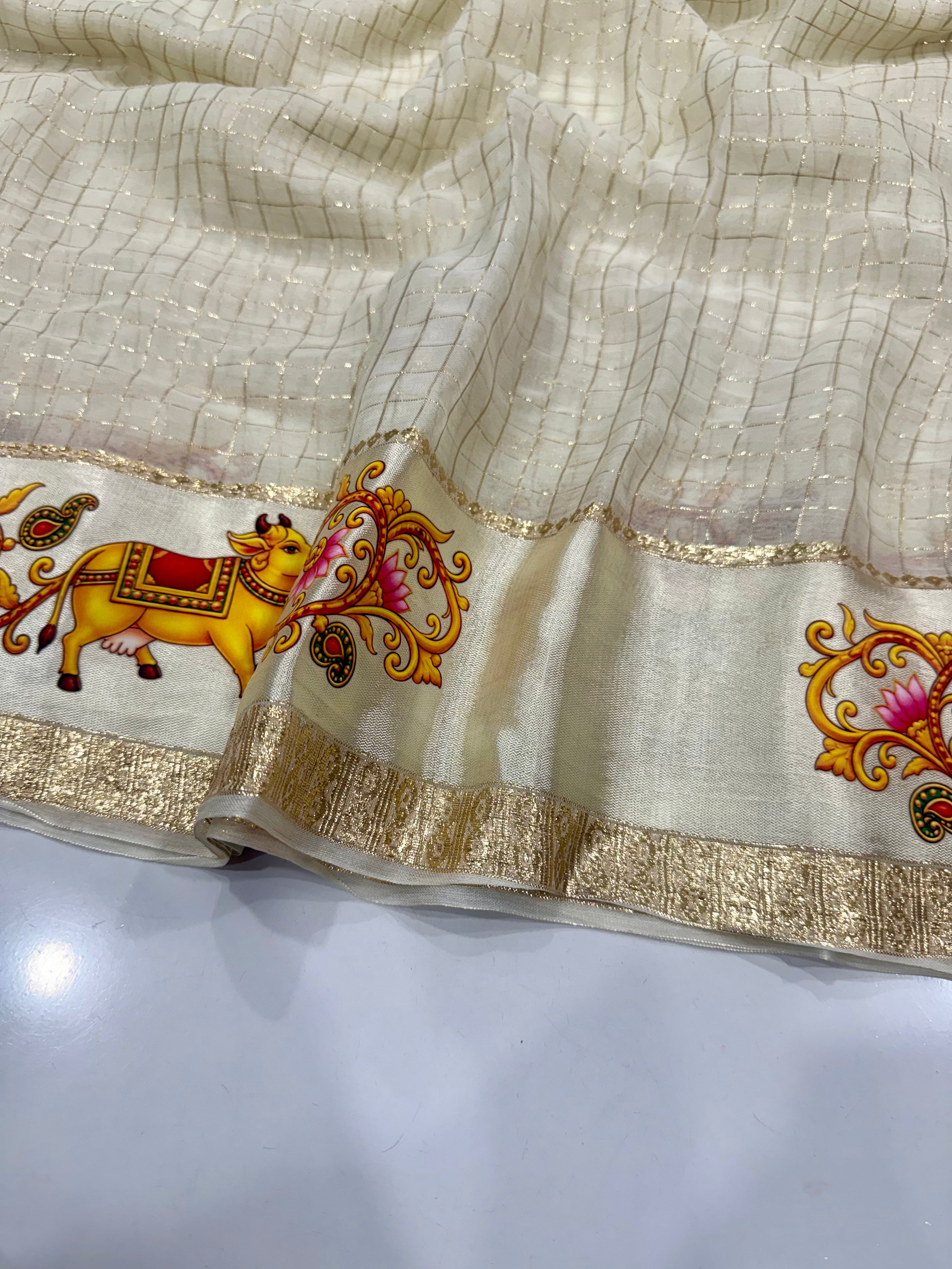 Viscose georgette pichwai digital print saree ✨