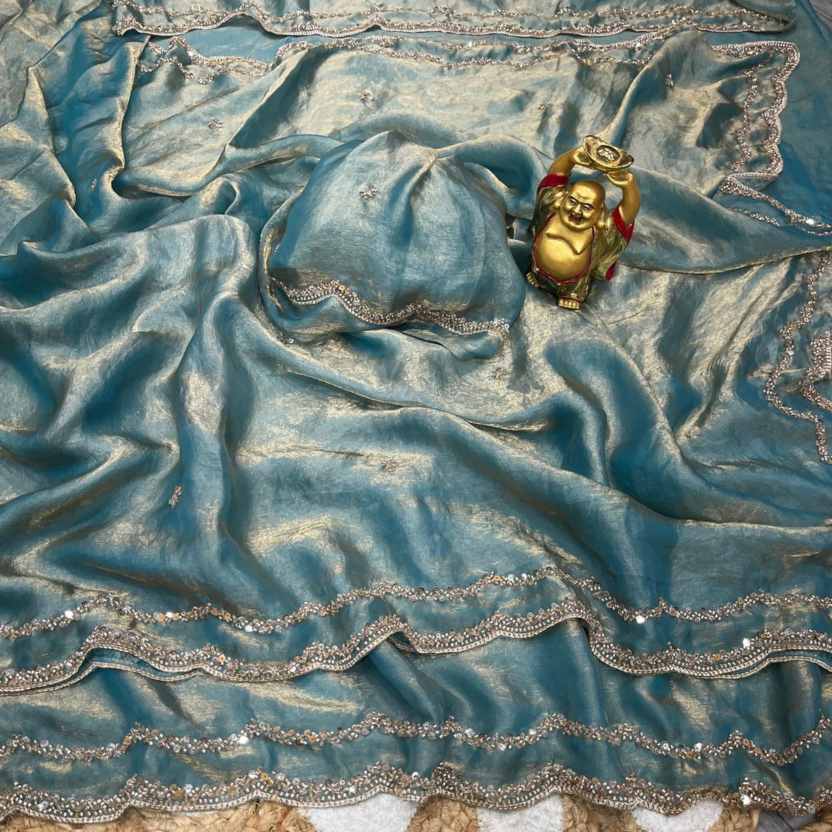 Pure space silk sequence cutdana beeds work saree