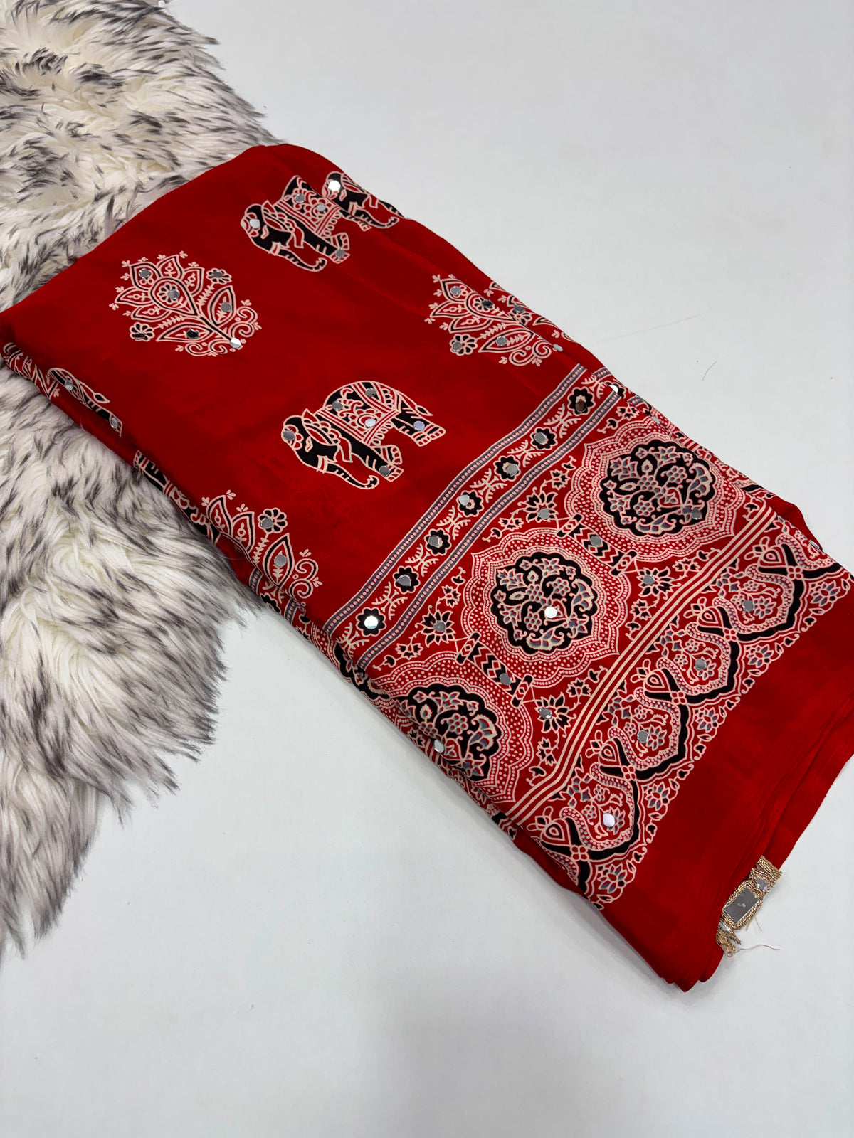 Pure Ajrakh Satin Viscose Silk Saree