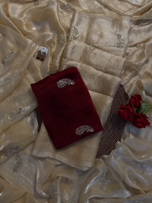 Space satin mango sequence work saree