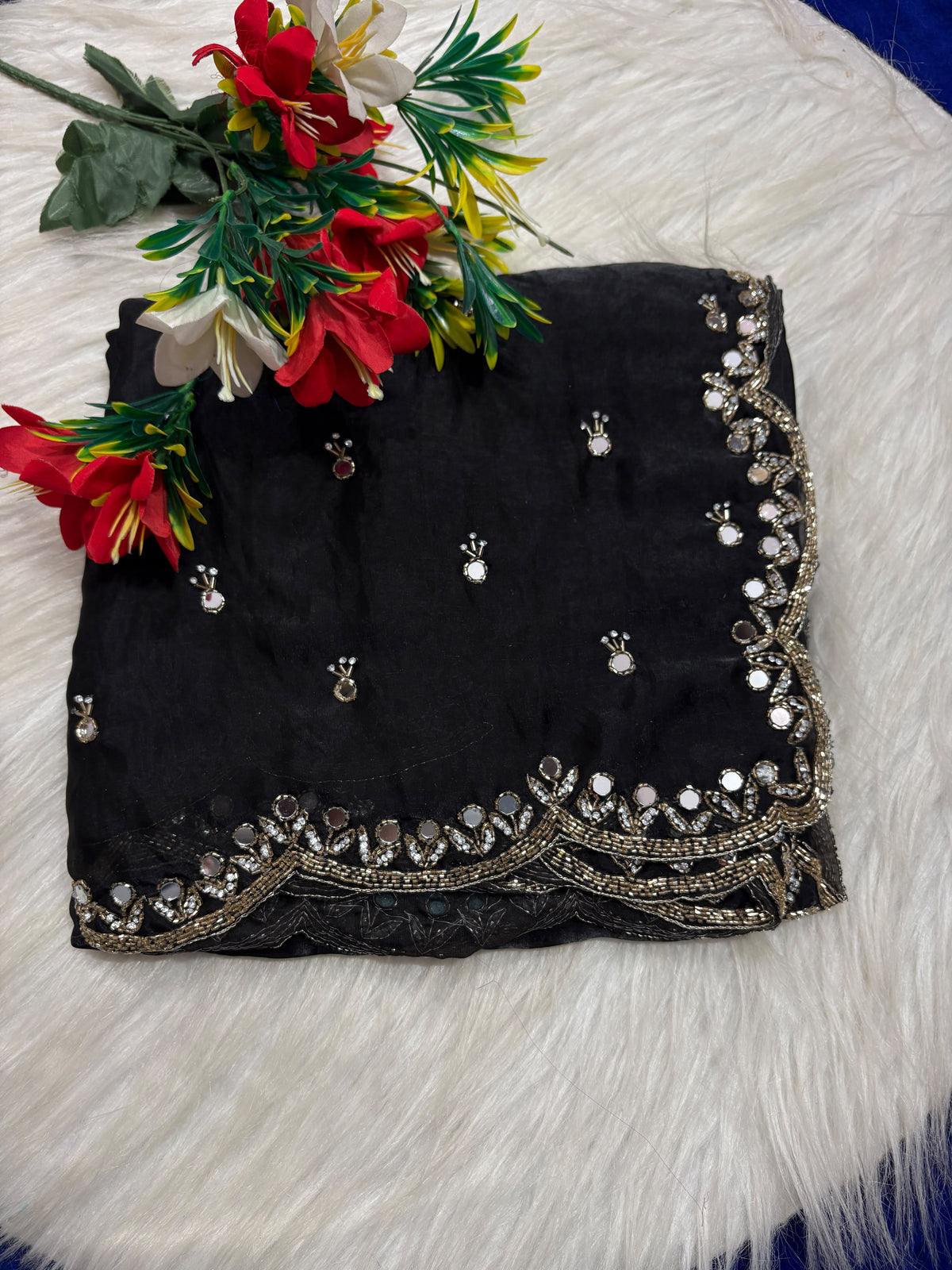 Space silk Mirror work designer saree ✨
