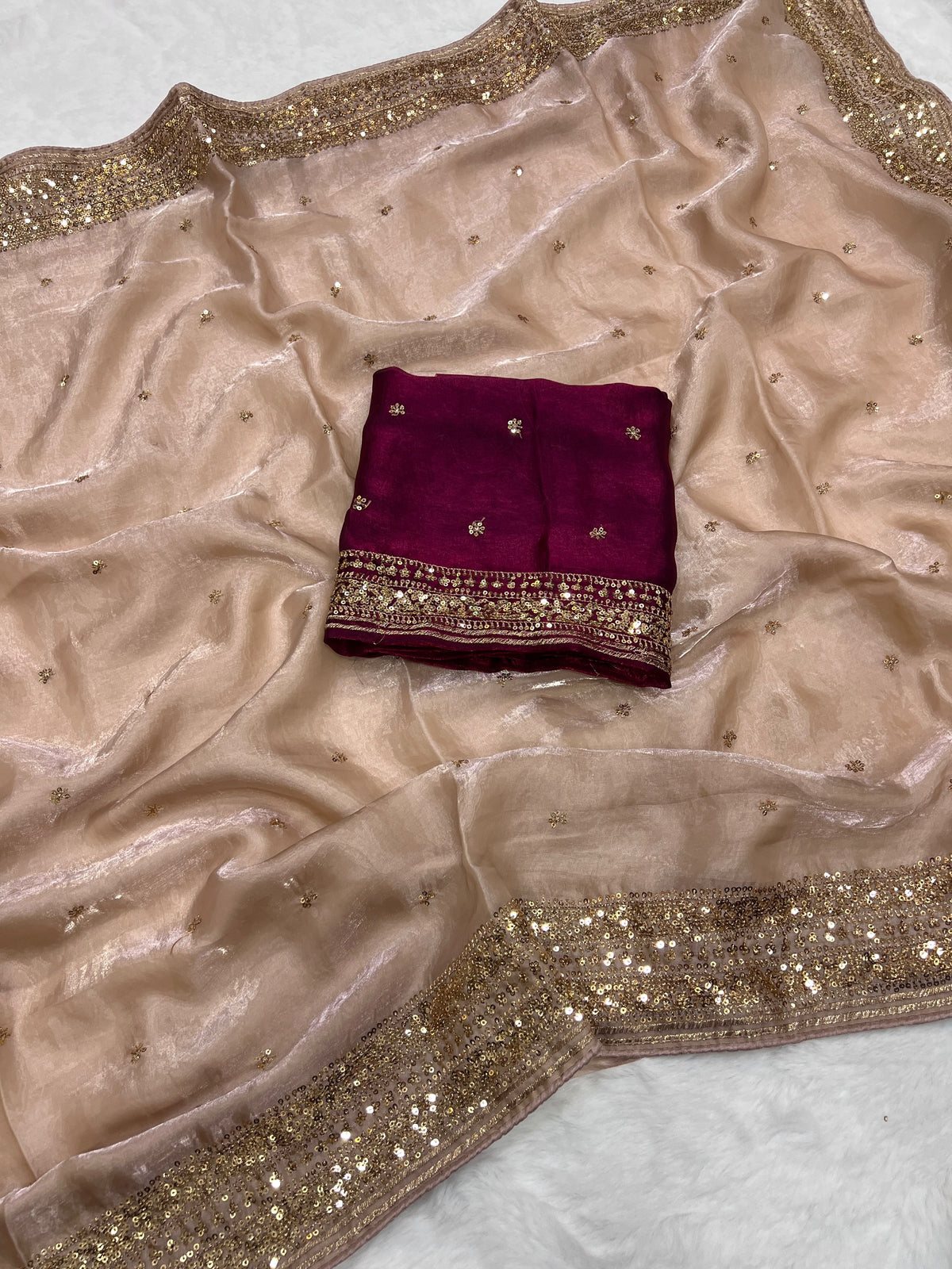 Space silk sequence work C-pallu designer saree ✨