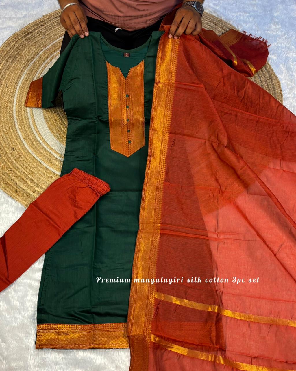 Mangalagiri silk cotton kurti set ✨