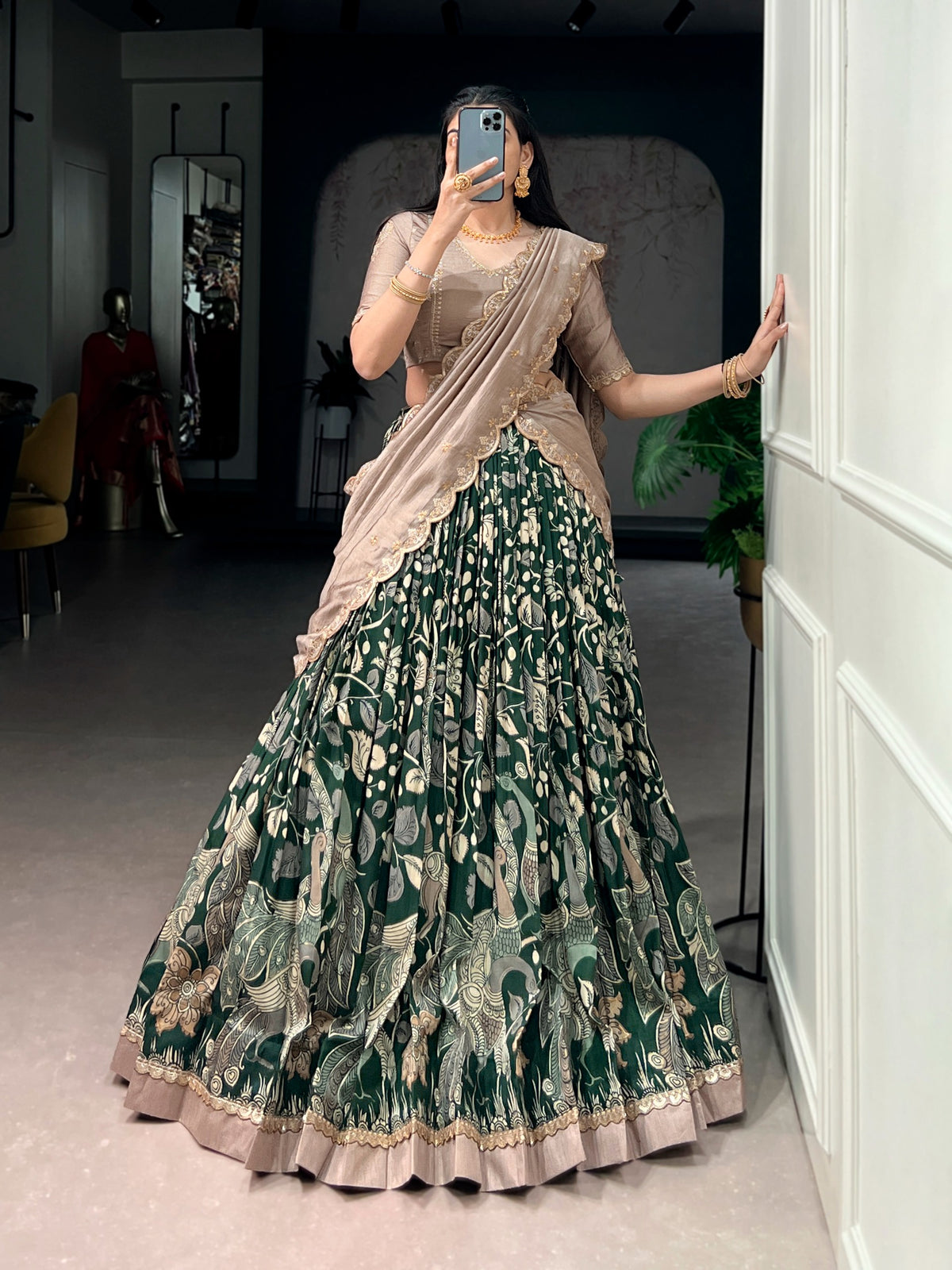 Tissue silk kalamkari lehenga set