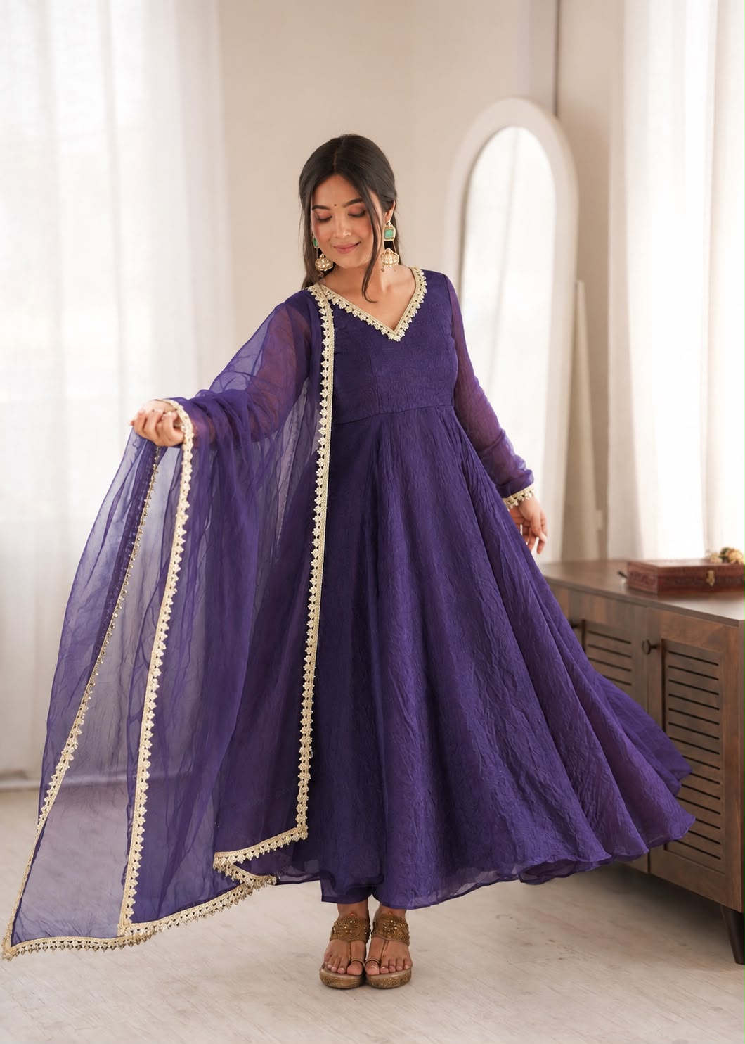 Crush mirror work anarkali suit ✨