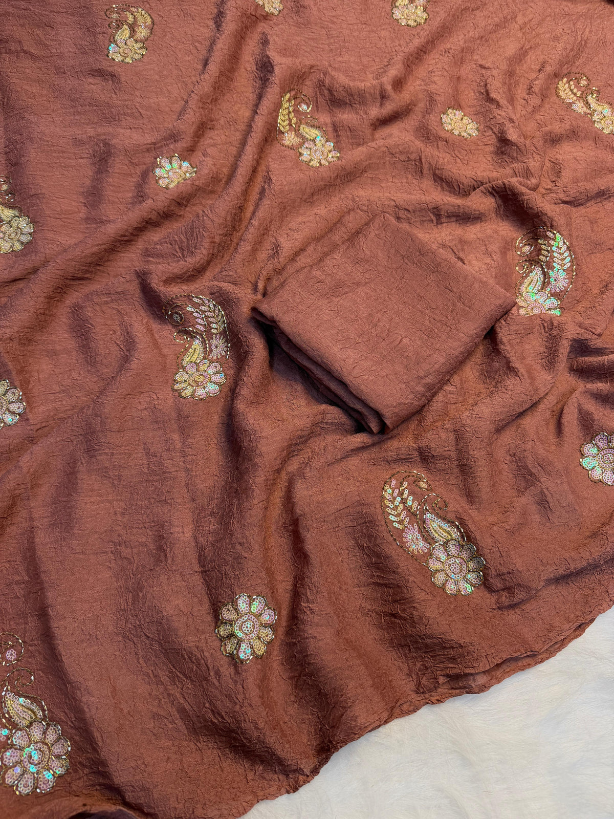 Soft crush silk embroidery sarees