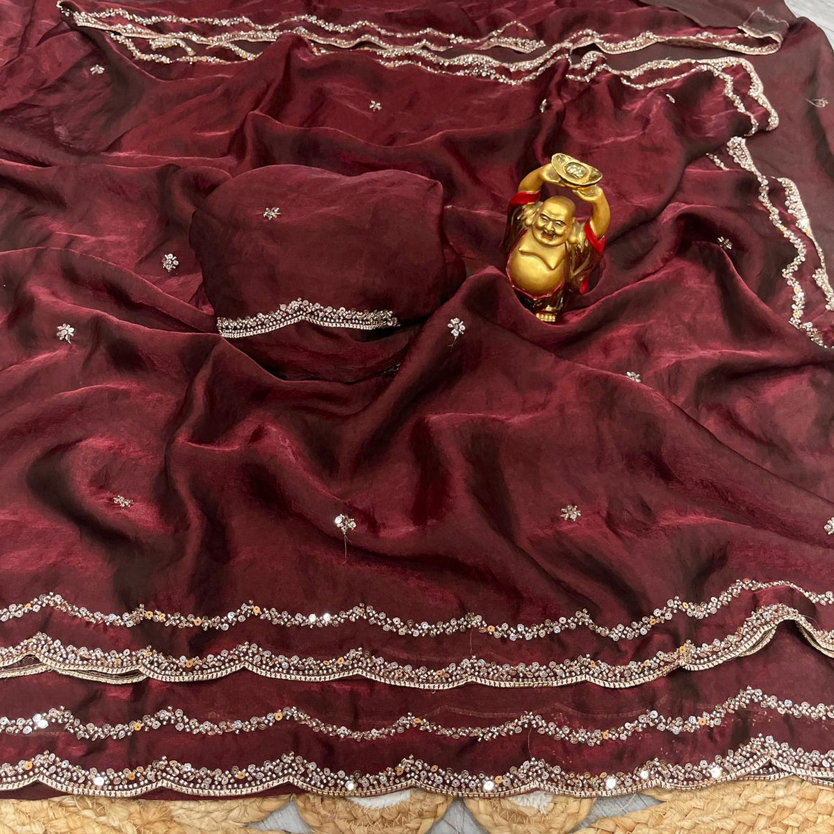 Pure space silk sequence cutdana beeds work saree