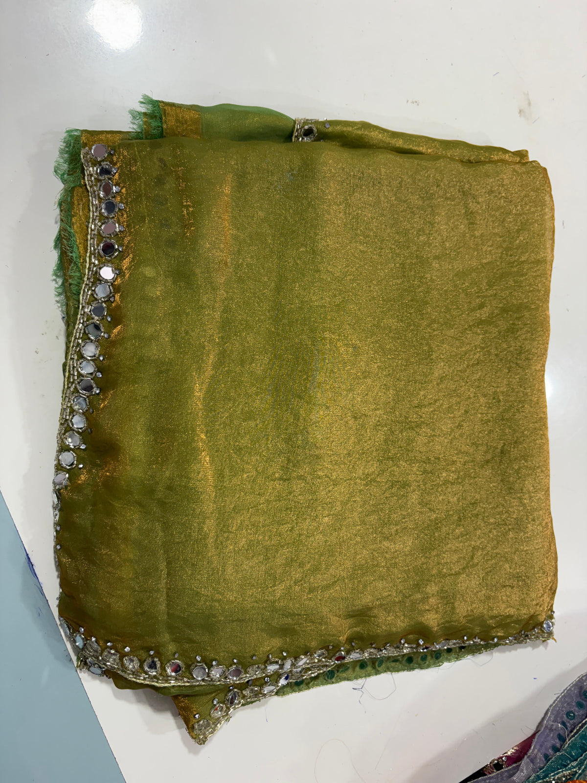 Neela mirror work saree
