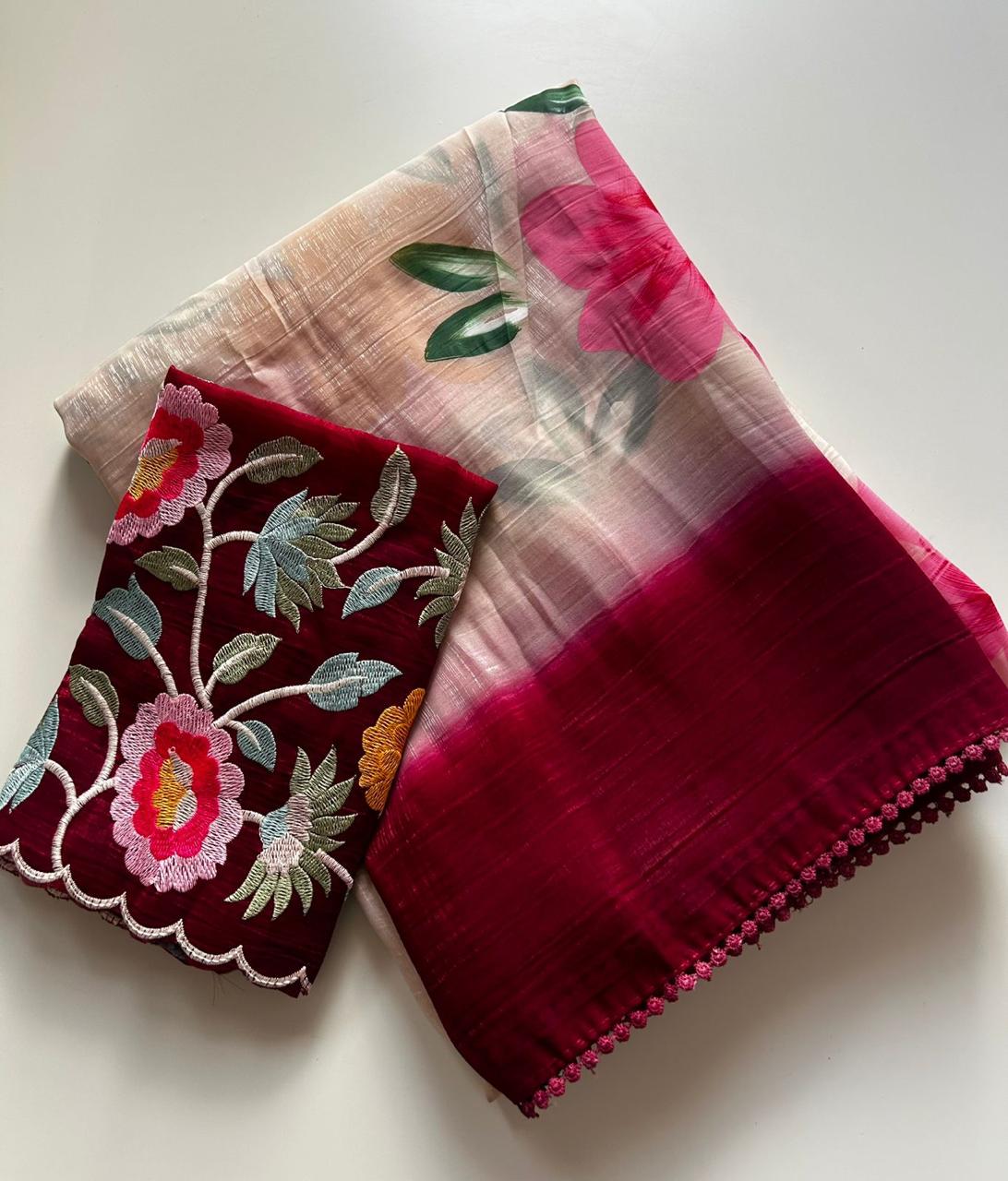 Crunchy silk hand painted saree 🌺