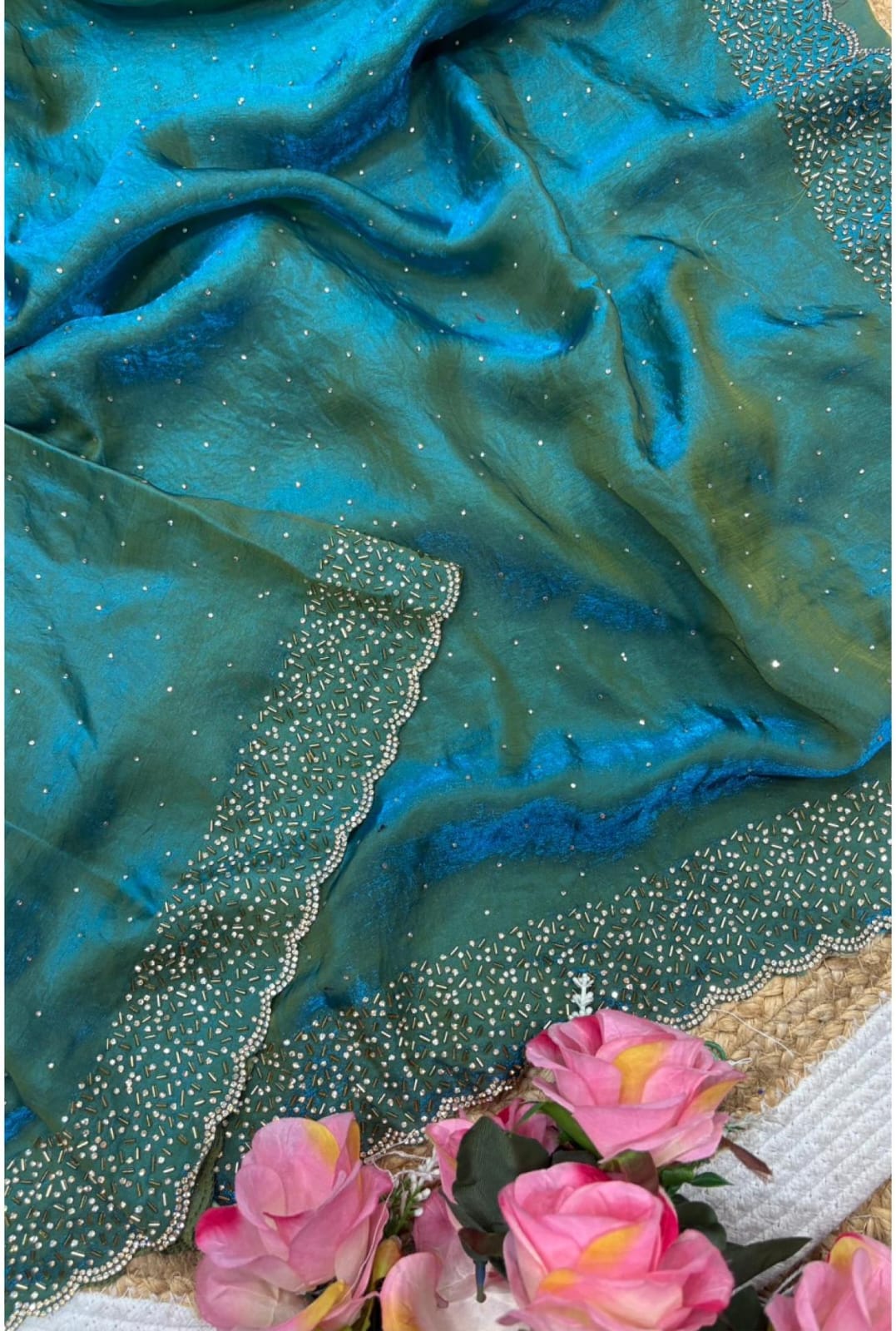 Space silk jarkhana stone work saree ✨