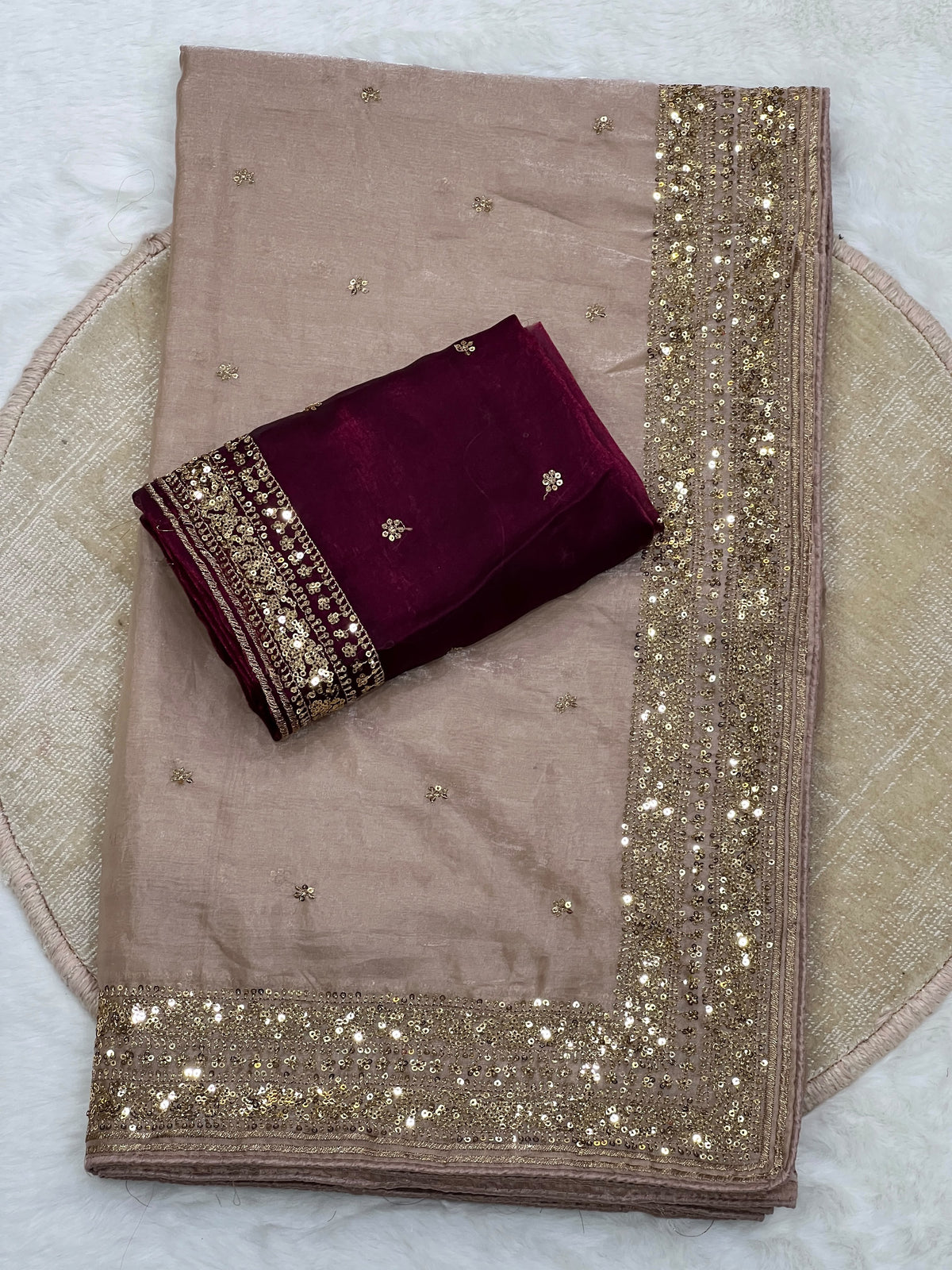 Space silk sequence work C-pallu designer saree ✨