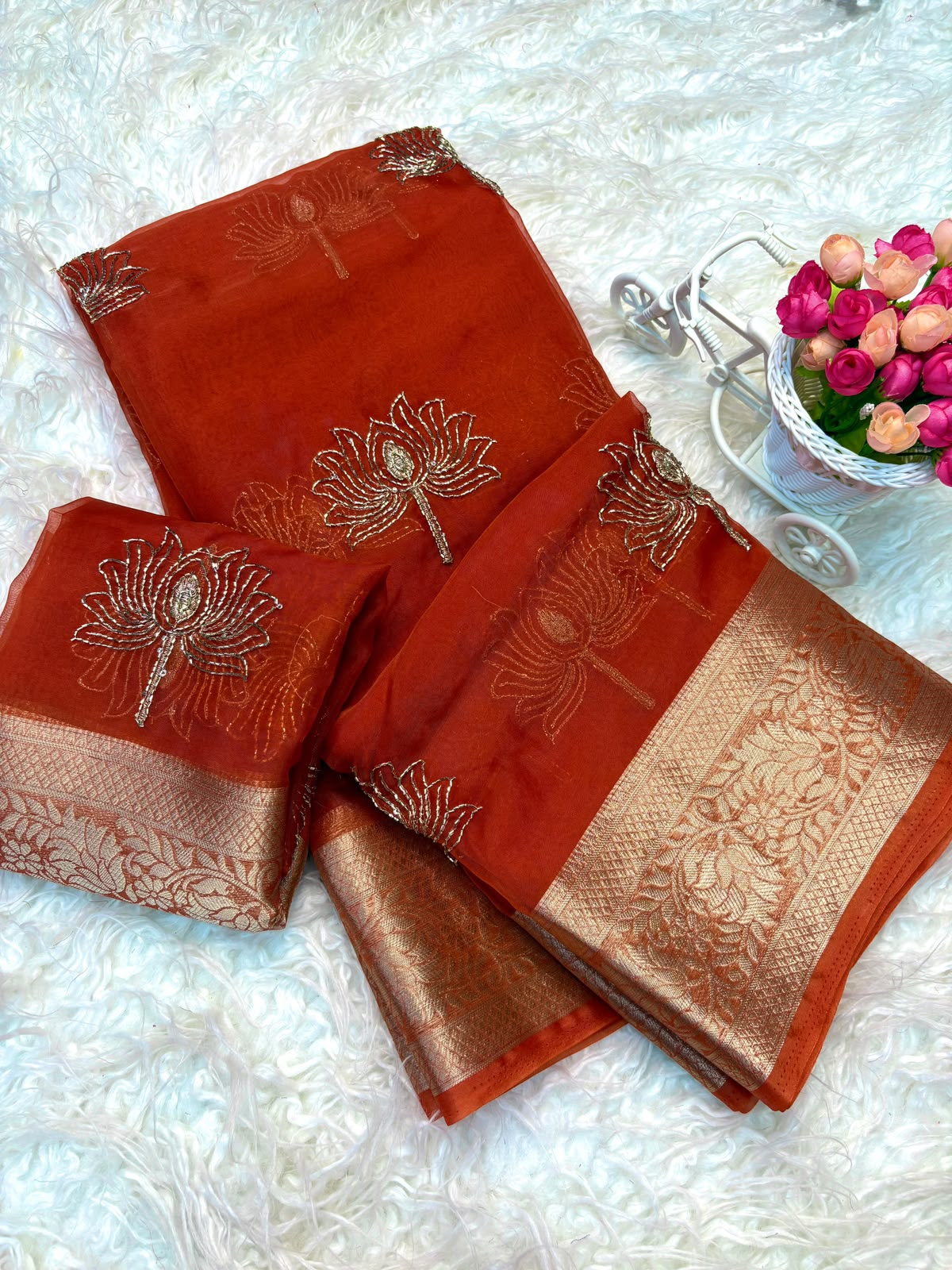 Kanchipuram organza tissue lotus 🪷 work saree ✨