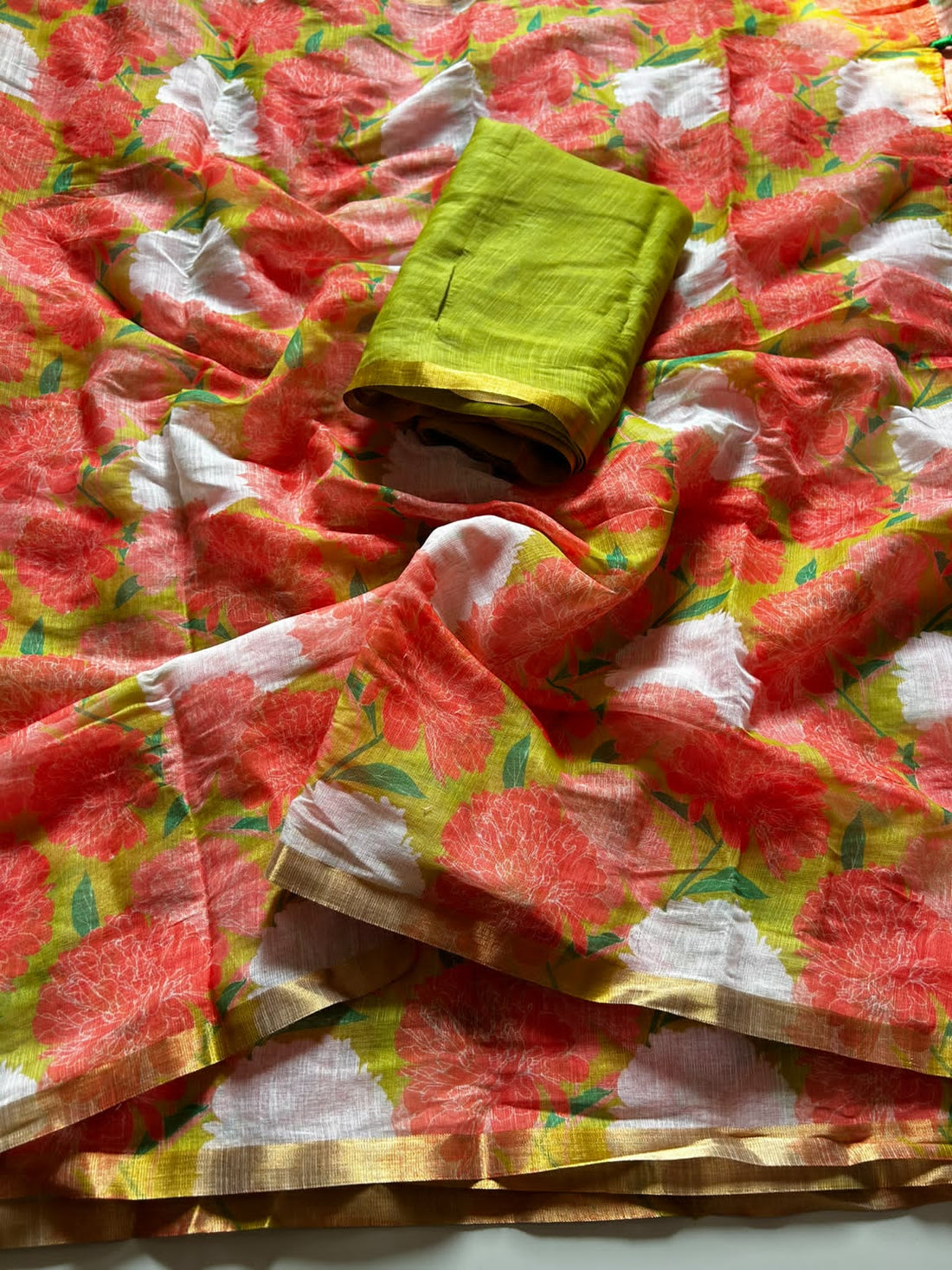Soft lenin flower 🌼 print saree ✨