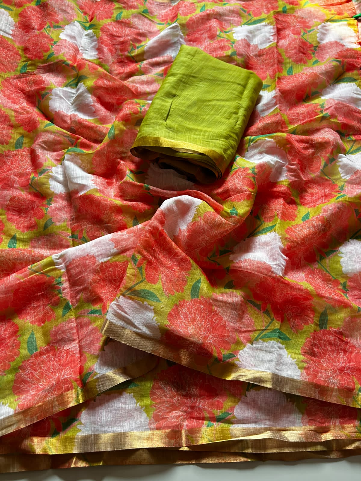 Soft lenin flower 🌼 print saree ✨