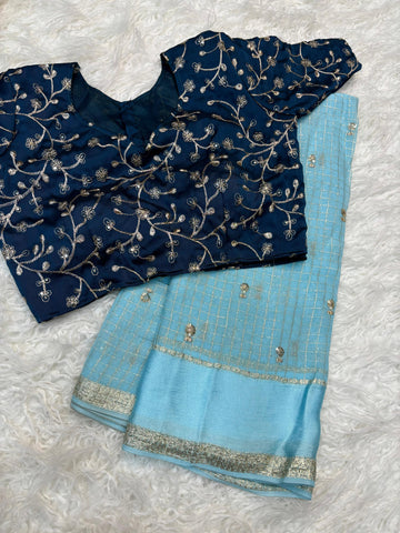 Check Viscose Sequence Buties Saree