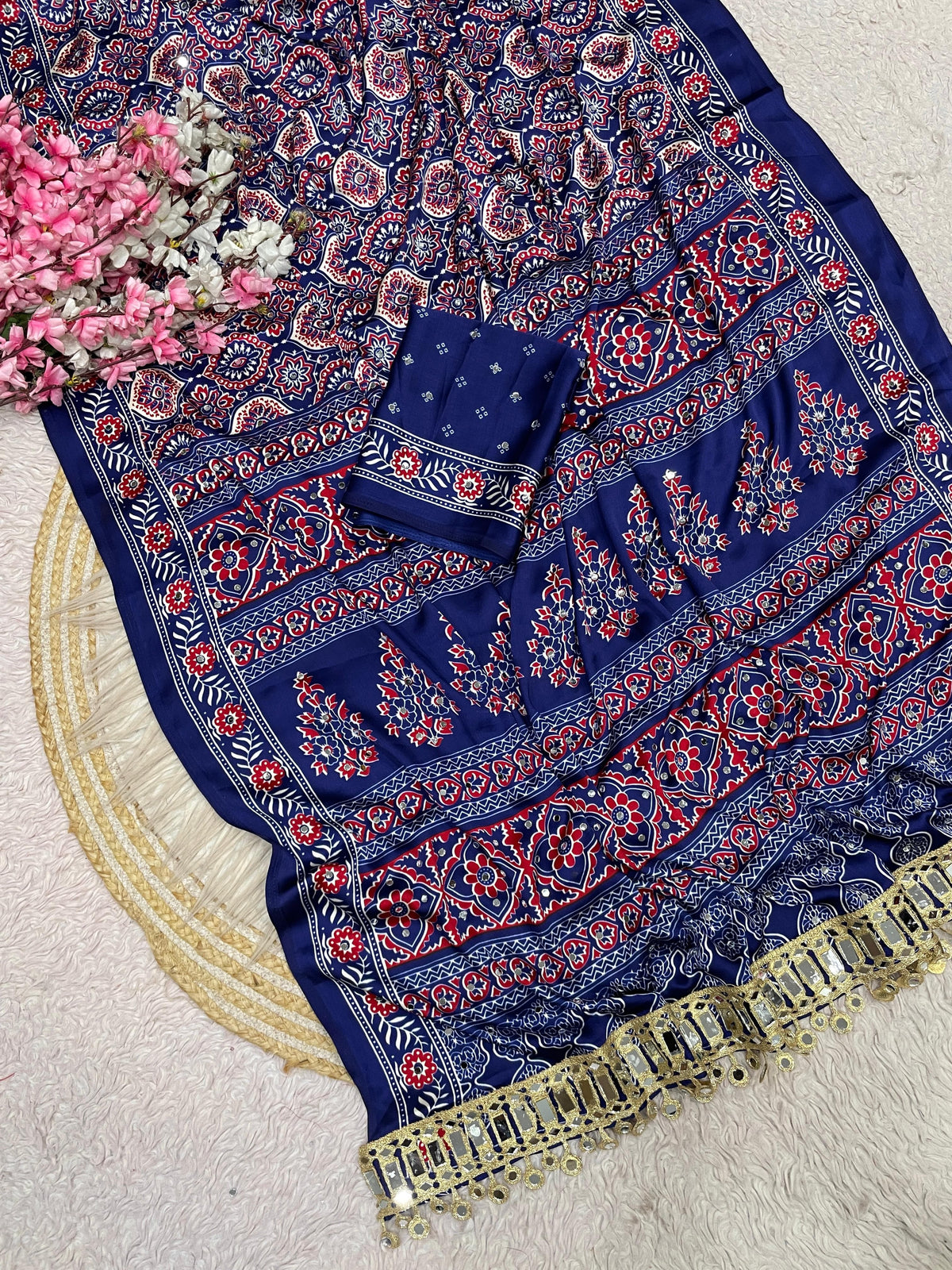 Ajrak satin viscose silk saree ✨